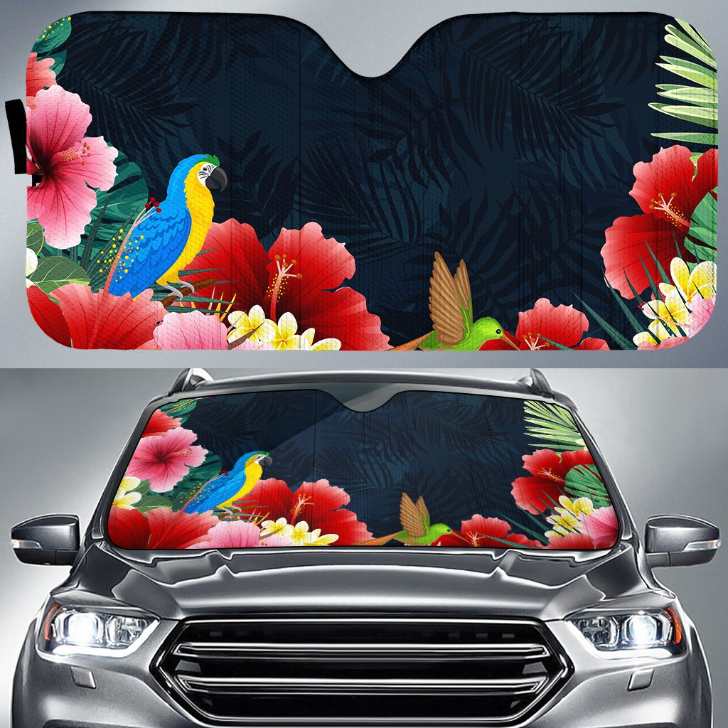 Forest Hibiscus Car Sun Shade AH Auto Sun Shade Universal Fit White - Polynesian Pride