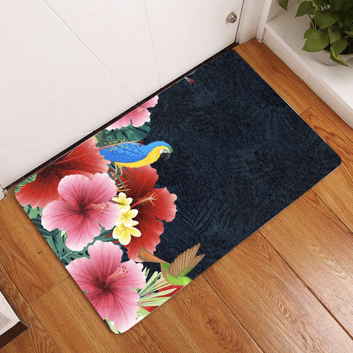 Forest Hibiscus Door Mat AH Door Mat Black - Polynesian Pride