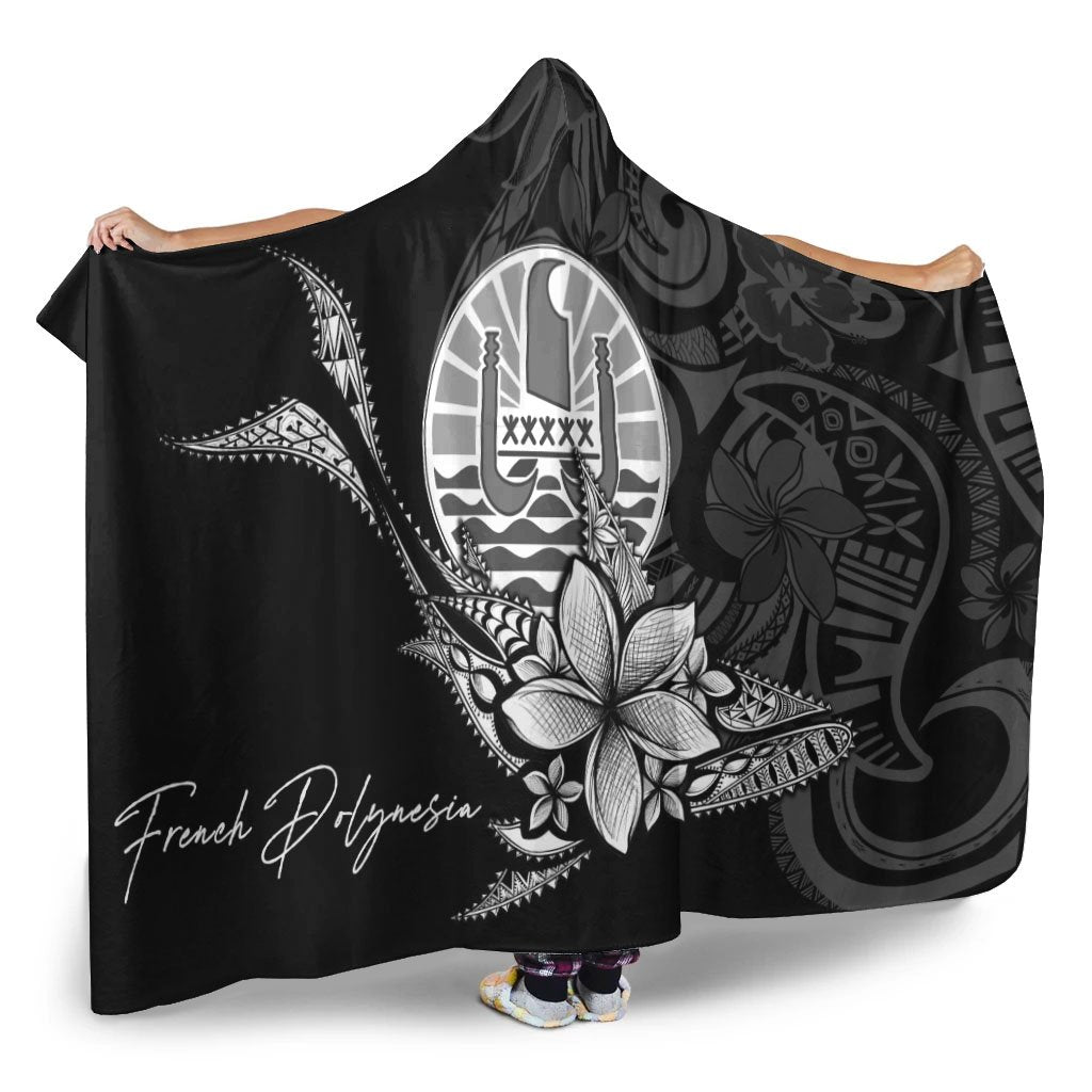 French Polynesia Hooded Blanket - Fish With Plumeria Flowers Style - Polynesian Pride