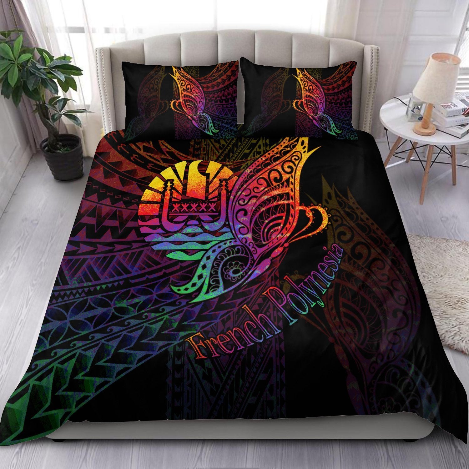 Custom French Polynesia Bedding Set - Butterfly Polynesian Style Black - Polynesian Pride