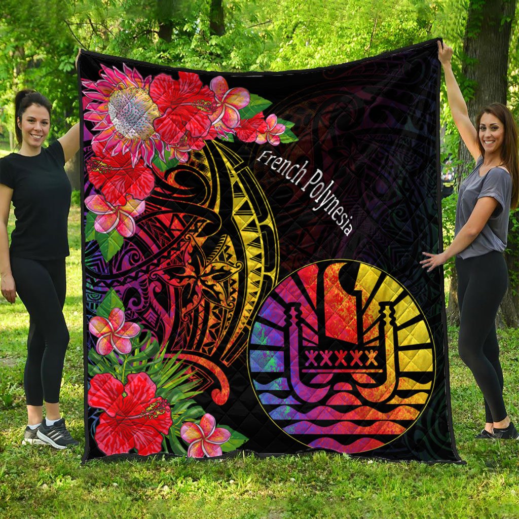 French Polynesia Premium Quilt - Tropical Hippie Style Black - Polynesian Pride