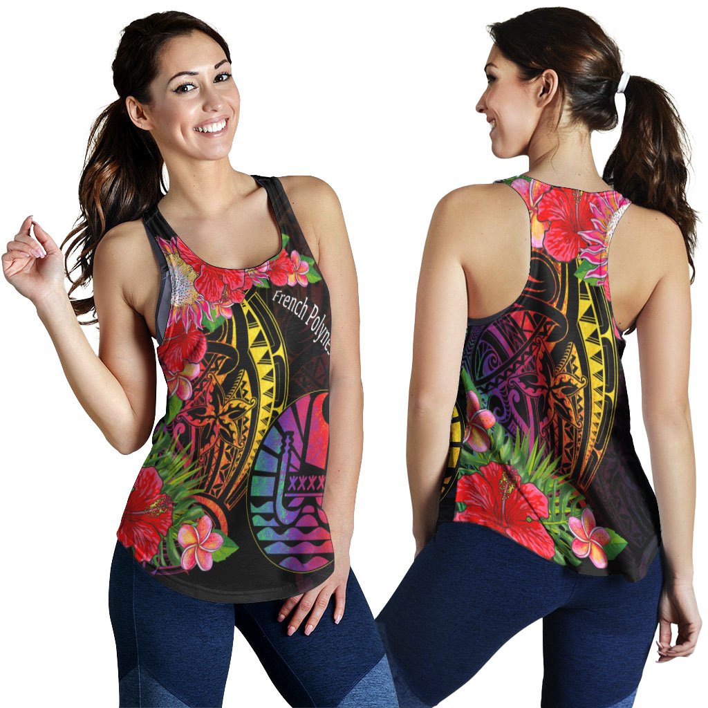 French Polynesia Women's Racerback Tank - Tropical Hippie Style Black - Polynesian Pride