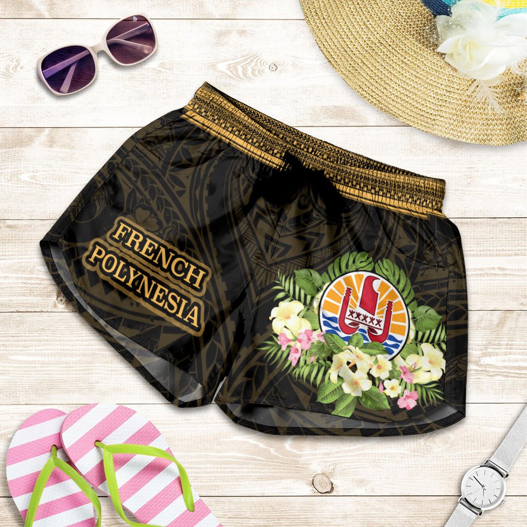 French Polynesia Women's Shorts - Polynesian Gold Patterns Collection Women Black - Polynesian Pride