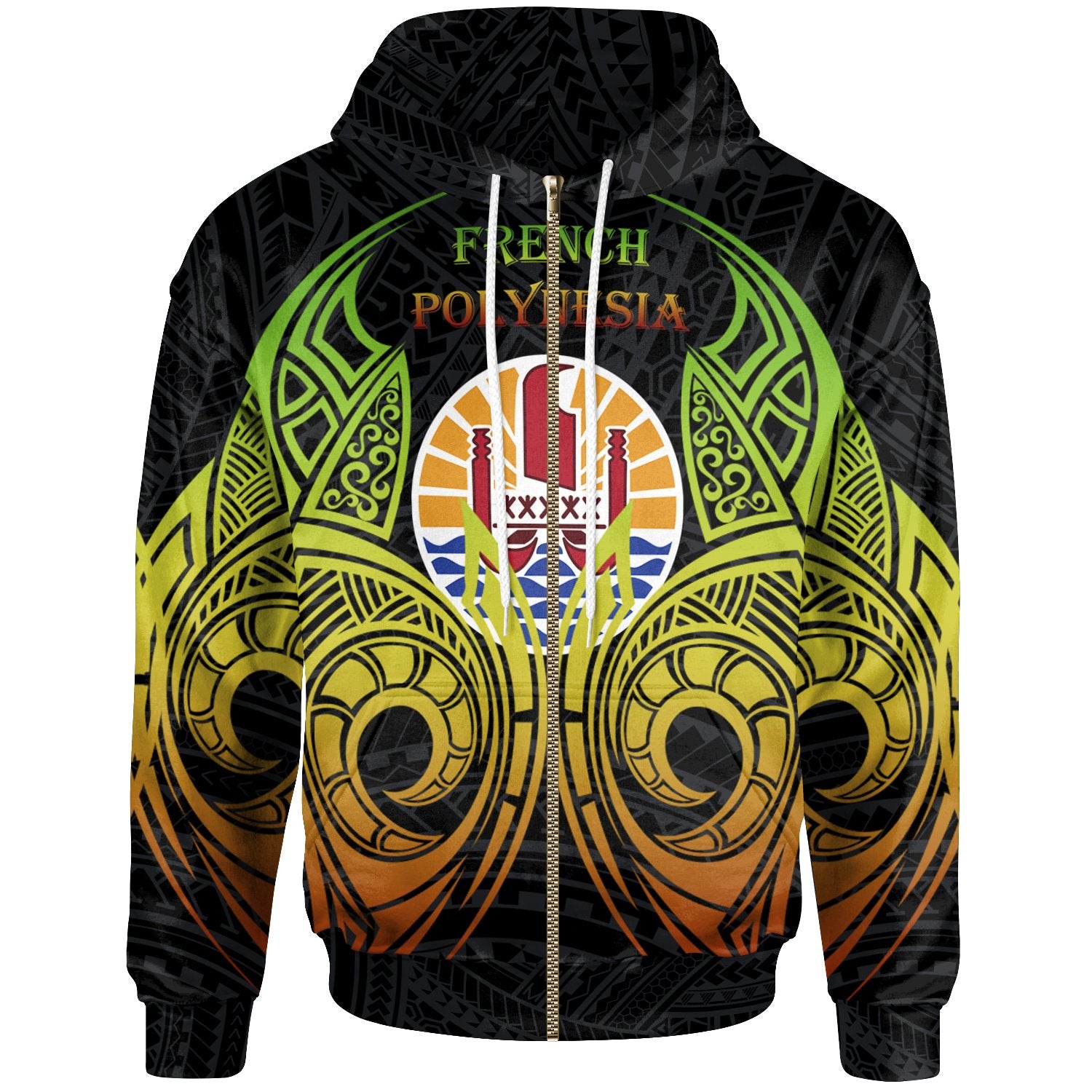 French Polynesia Zip up Hoodie Polynesian Reggae Tatoo Unisex Reggae - Polynesian Pride