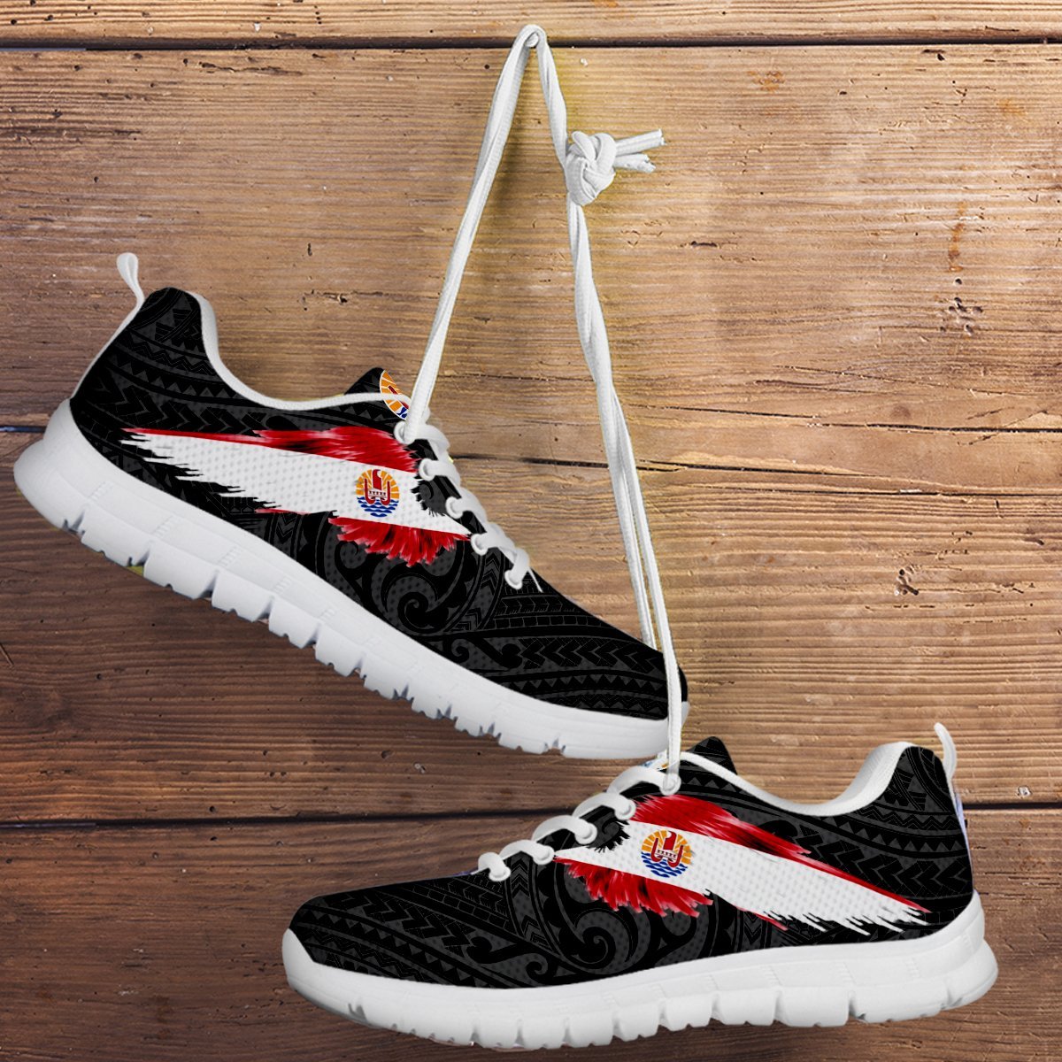 French Polynesia Sneakers - French Polynesia Coat Of Arms & Flag Wing - A8 - Polynesian Pride