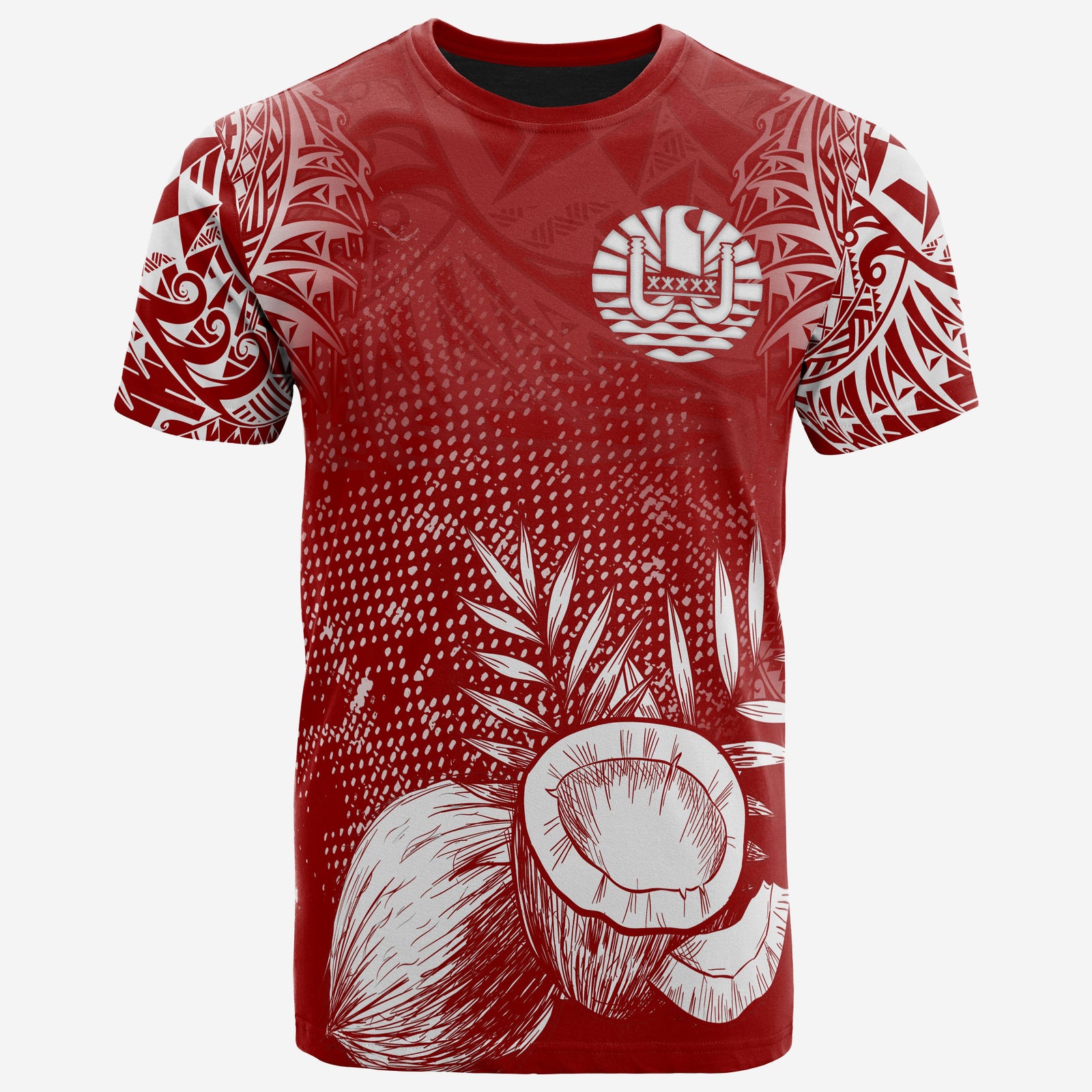 French Polynesia T Shirt National Flag Coconut Polynesian Tattoo Red Unisex Red - Polynesian Pride