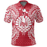 French Polynesian Polo Shirt French Polynesian Coat Of Arms Map Polynesian Tattoo Red White Unisex Red - Polynesian Pride