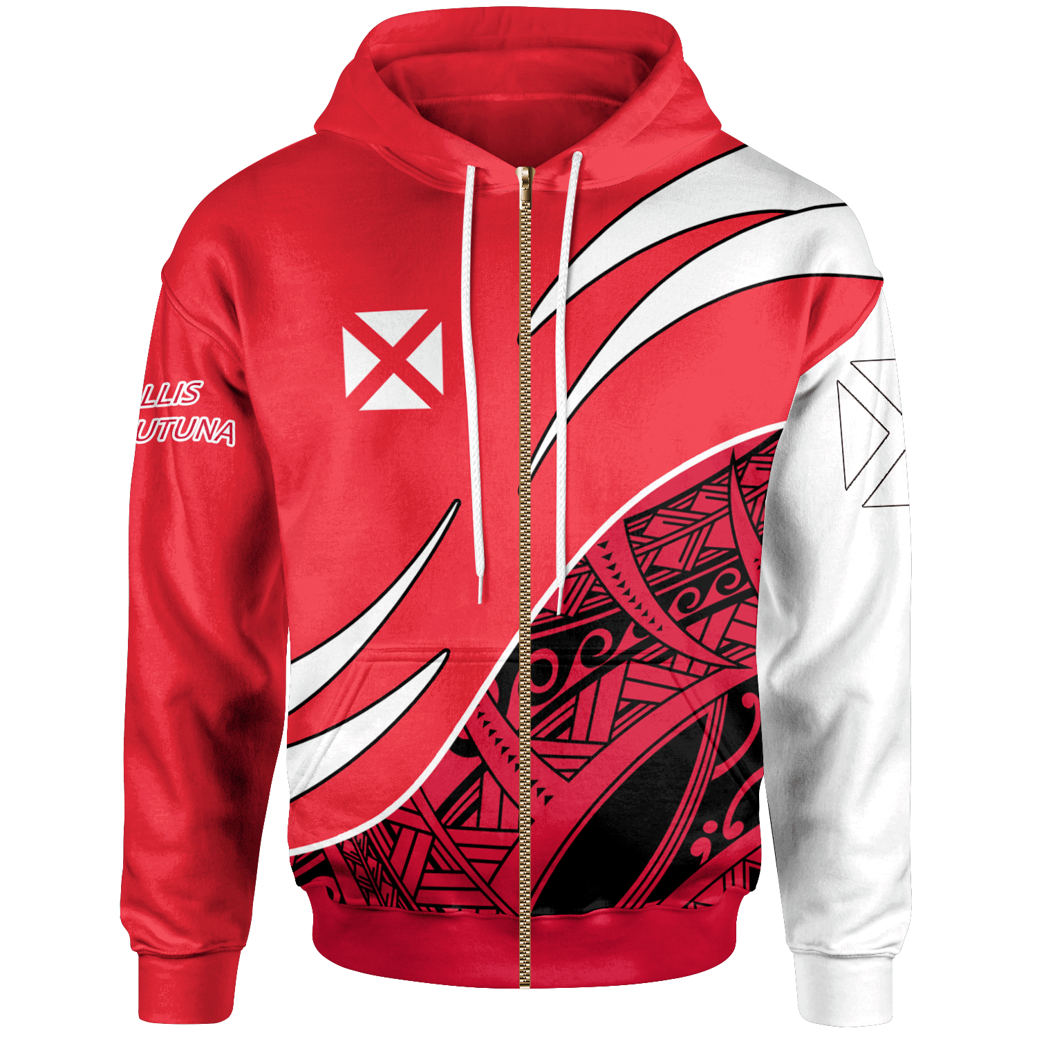 Wallis and Futuna Zip Hoodie Custom Symmetrical Lines Unisex Red - Polynesian Pride