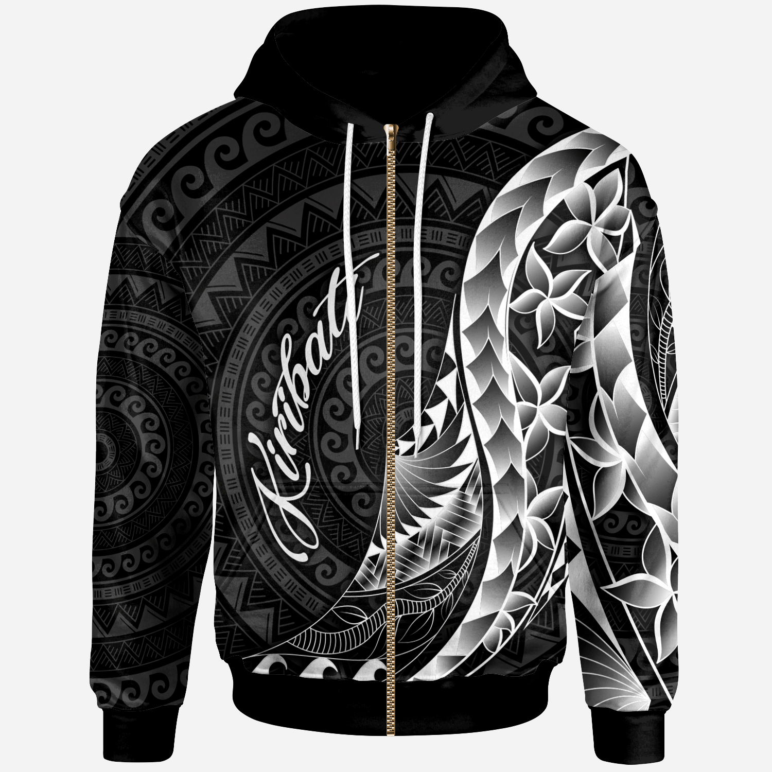 Kiribati Zip Hoodie Polynesian Pattern Style Unisex Black - Polynesian Pride