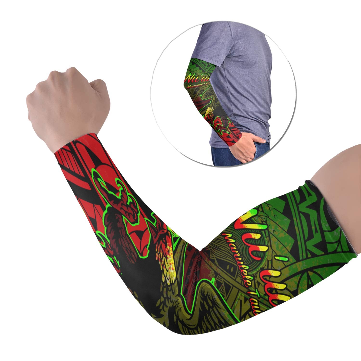 American Samoa Arm Sleeve - Nu'uuli Polynesian Reggae Patterns Set of 2 Black - Polynesian Pride