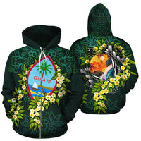 Guam Polynesian Zip up Hoodie Ti Leaf Lei Turtle Unisex Green - Polynesian Pride