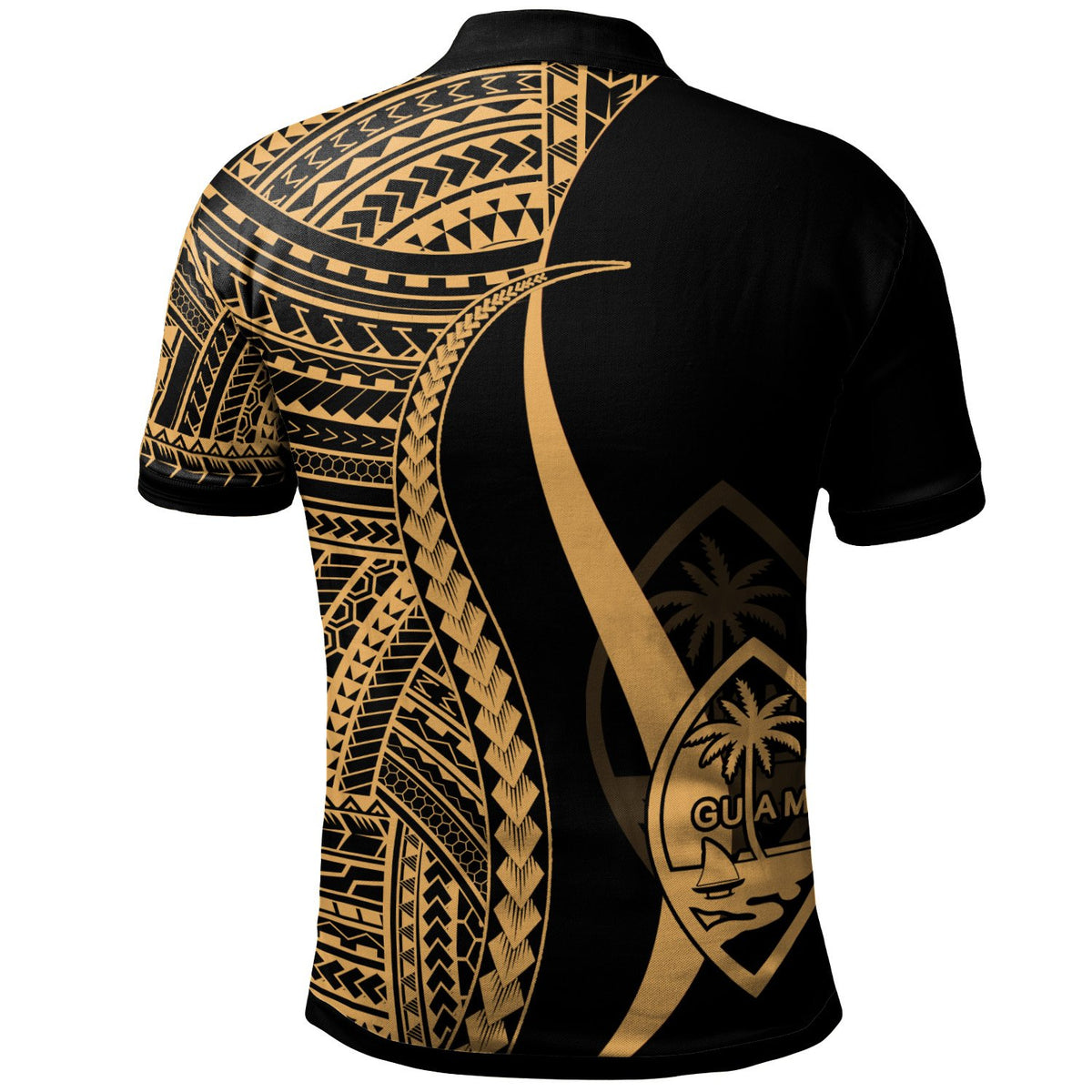 Guam Custom Polo Shirt Gold Polynesian Tentacle Tribal Pattern - Polynesian Pride