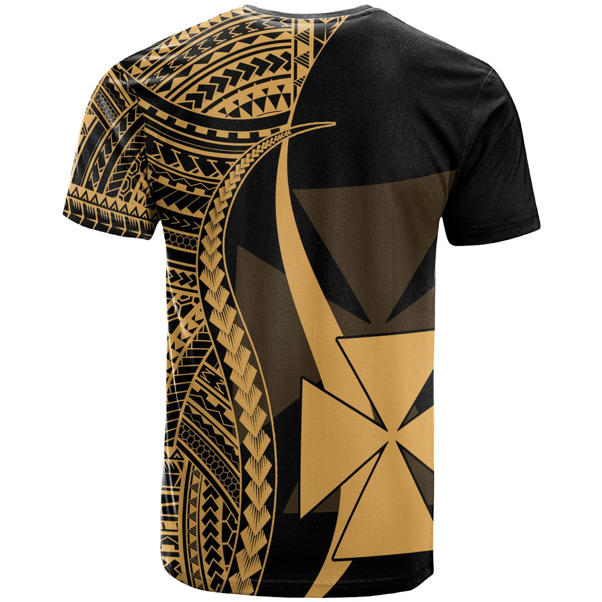 Wallis and Futuna T Shirt Gold Polynesian Tentacle Tribal Pattern - Polynesian Pride