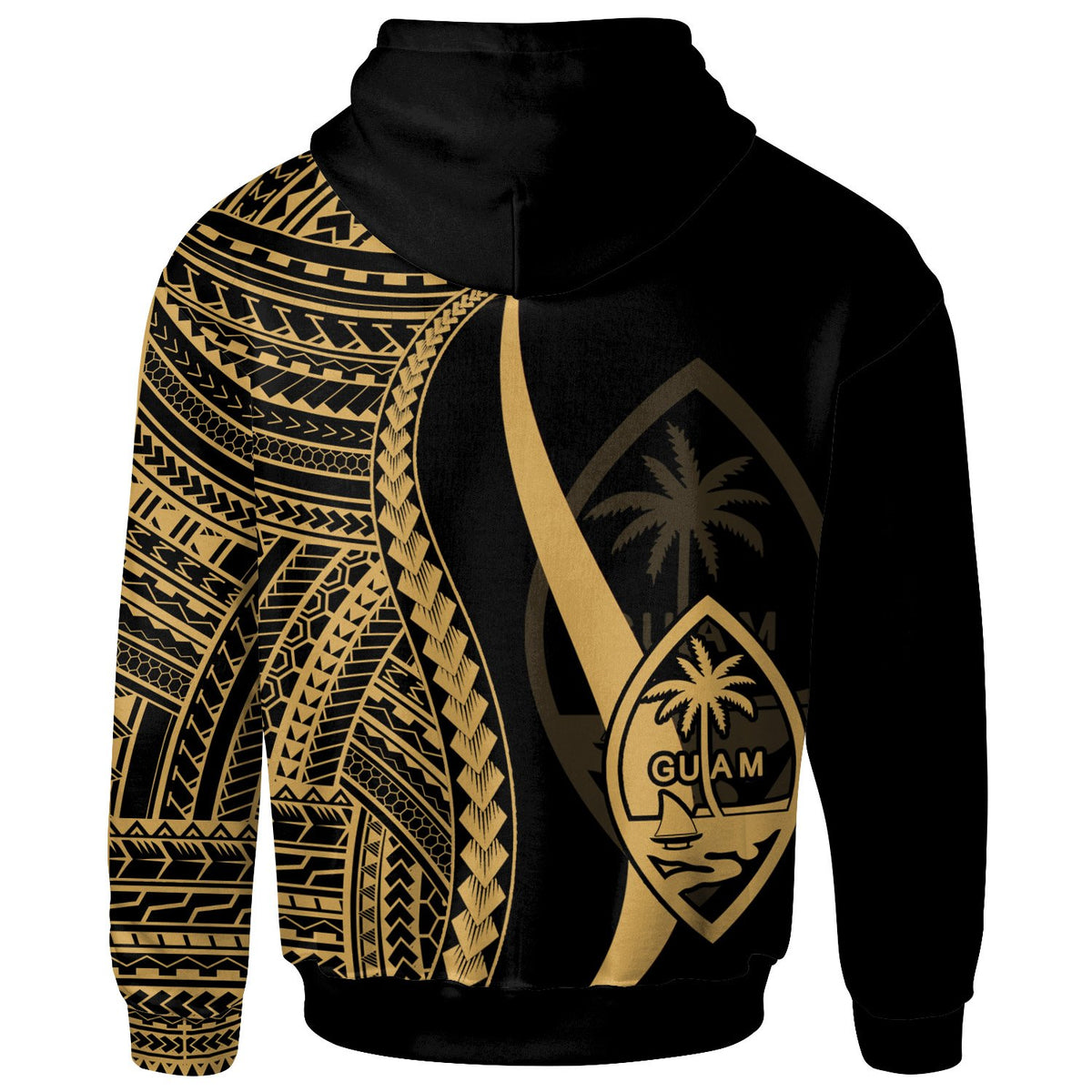 Guam Custom Zip up Hoodie Gold Tentacle Tribal Pattern - Polynesian Pride
