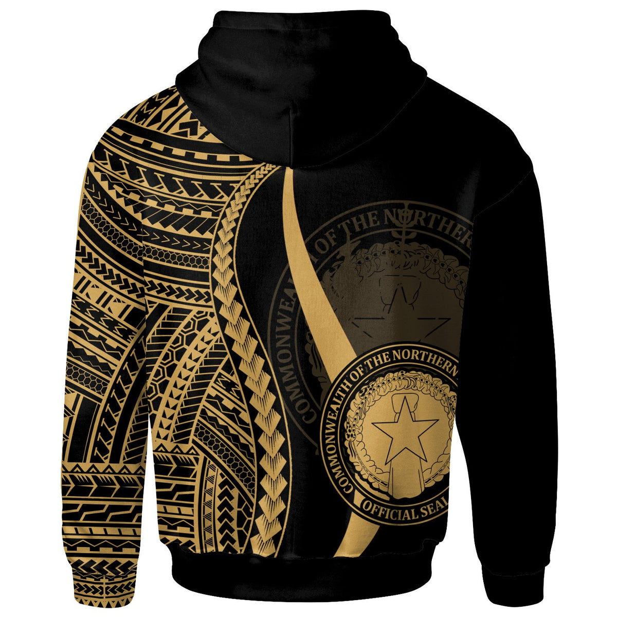 Northern Mariana Islands Hoodie Gold Tentacle Tribal Pattern - Polynesian Pride