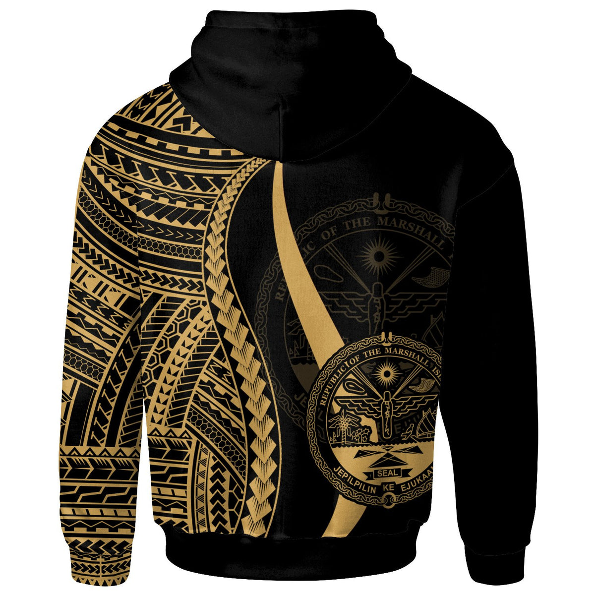 Marshall Islands Zip up Hoodie Gold Tentacle Tribal Pattern Crest - Polynesian Pride