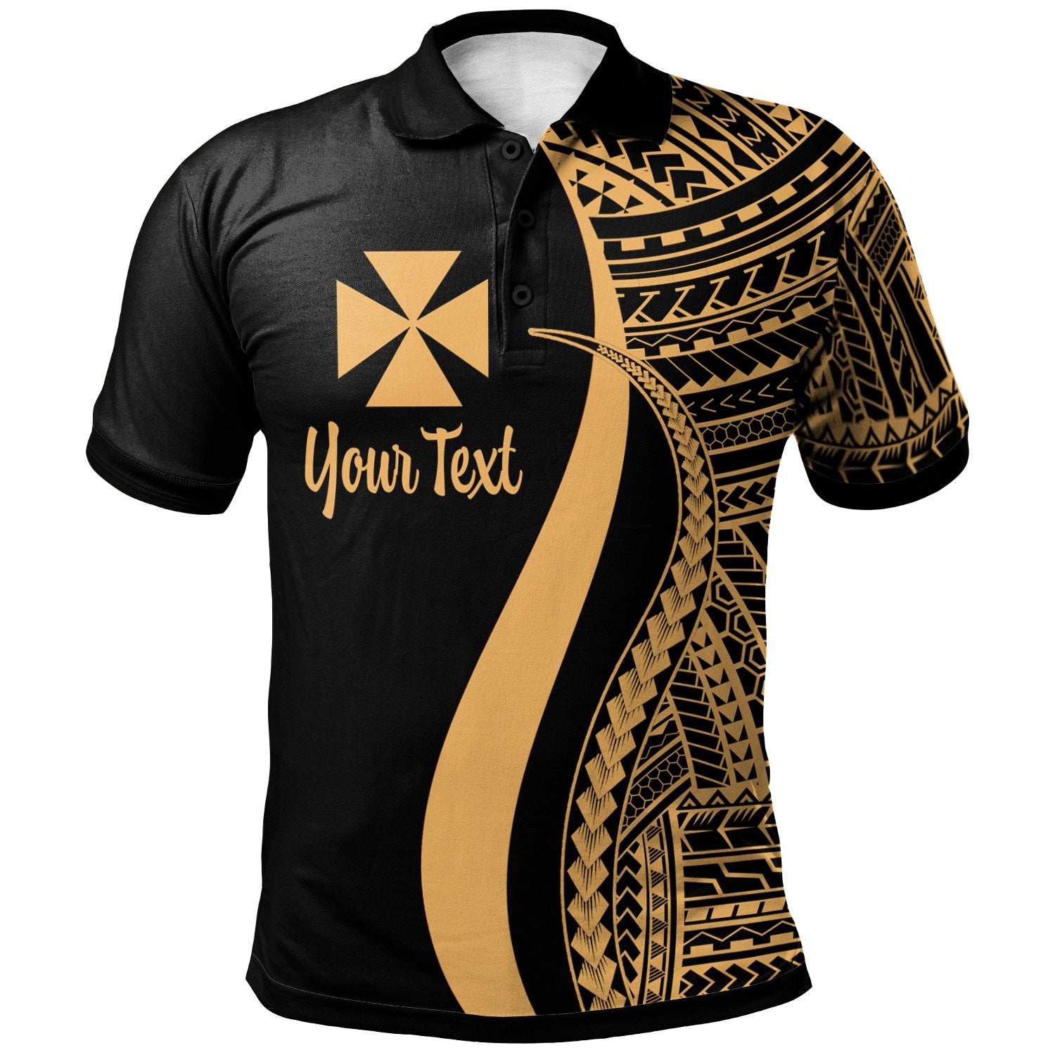 Wallis and Futuna Custom Polo Shirt Gold Polynesian Tentacle Tribal Pattern Gold - Polynesian Pride