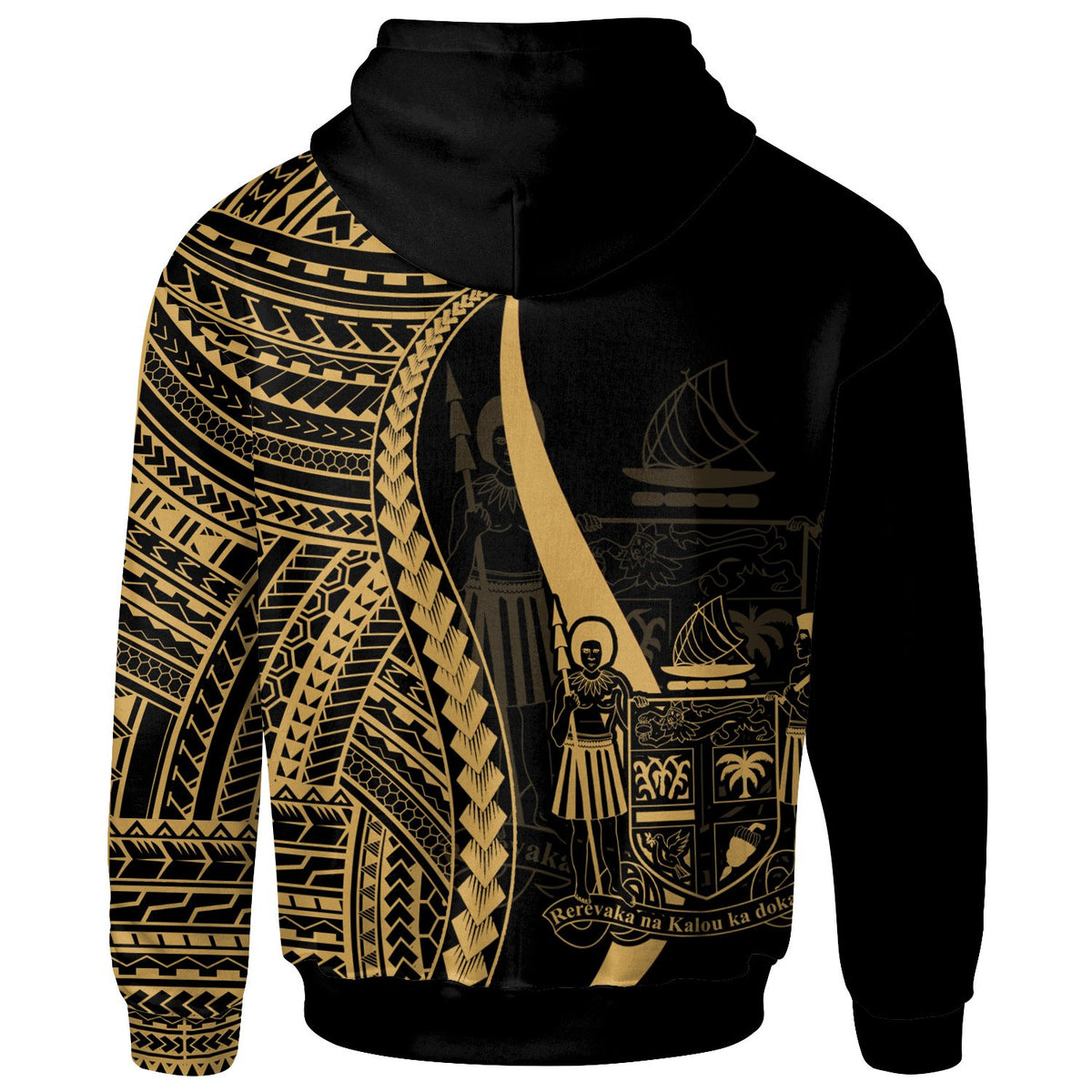 Fiji Zip up Hoodie Gold Tentacle Tribal Pattern Crest - Polynesian Pride