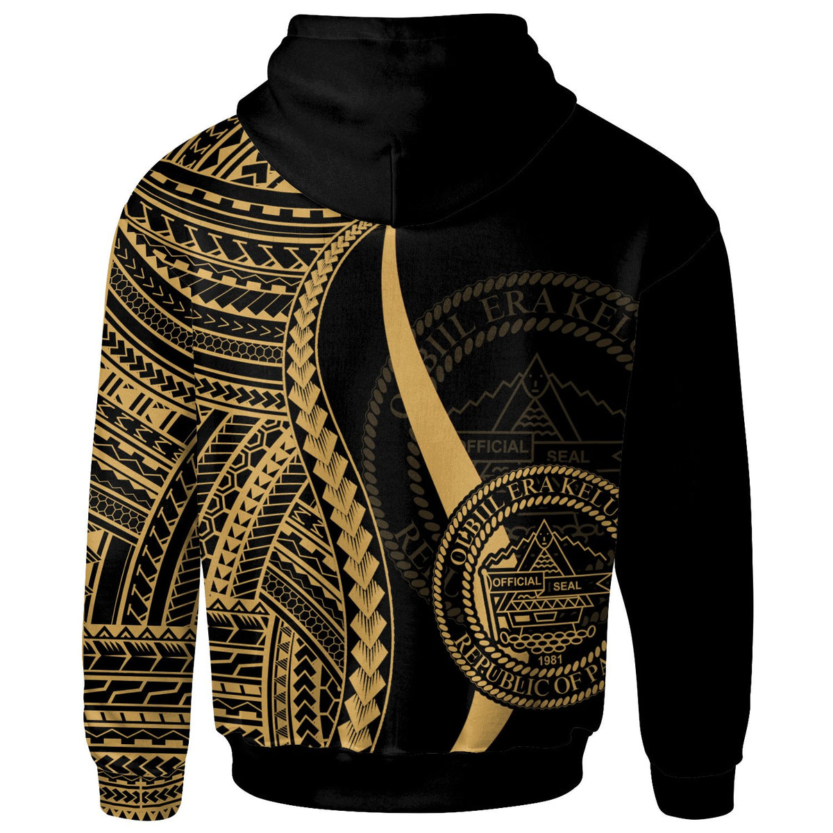 Palau Custom Hoodie Gold Tentacle Tribal Pattern - Polynesian Pride