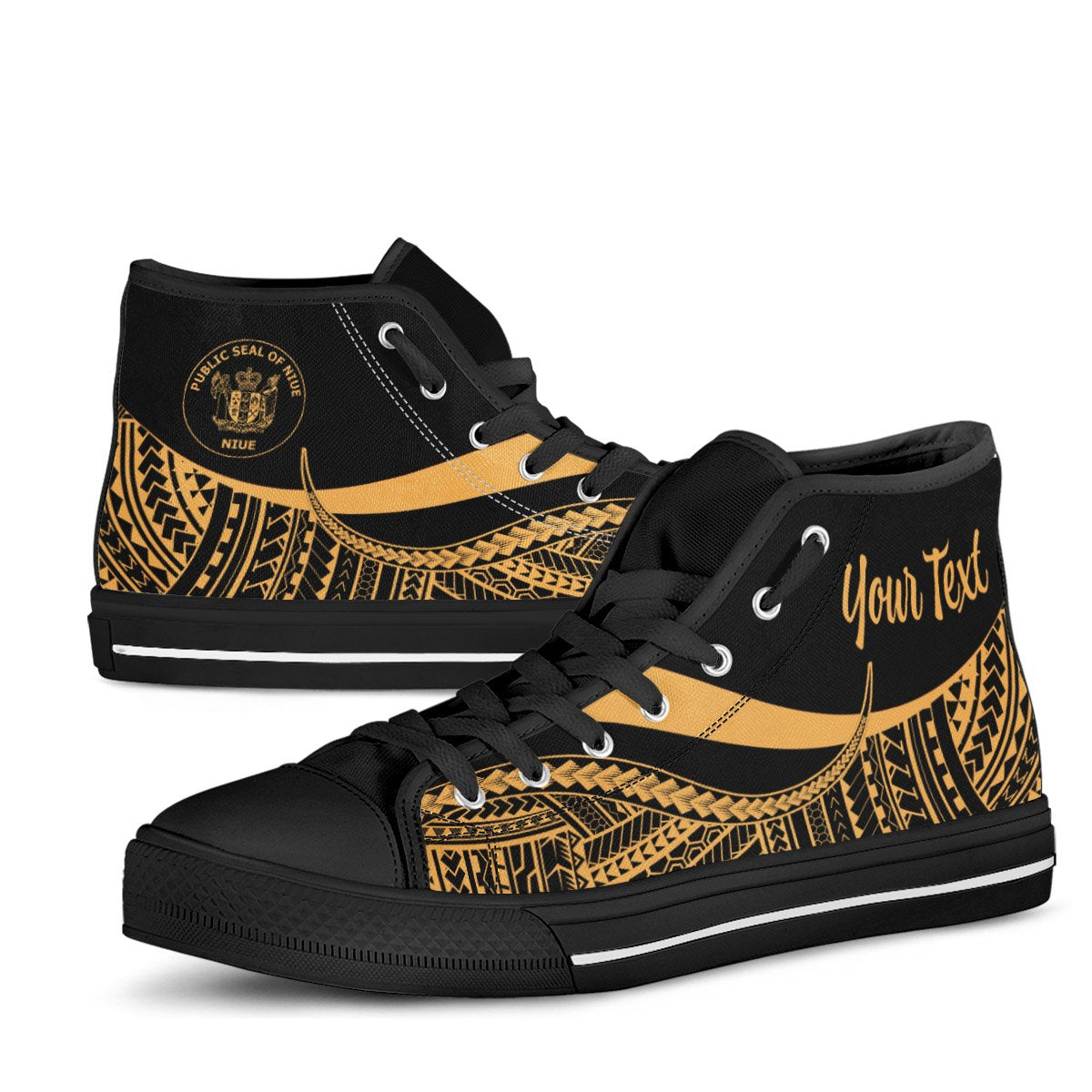 Niue Custom Personalised High Top Shoes Gold - Polynesian Tentacle Tribal Pattern - Polynesian Pride