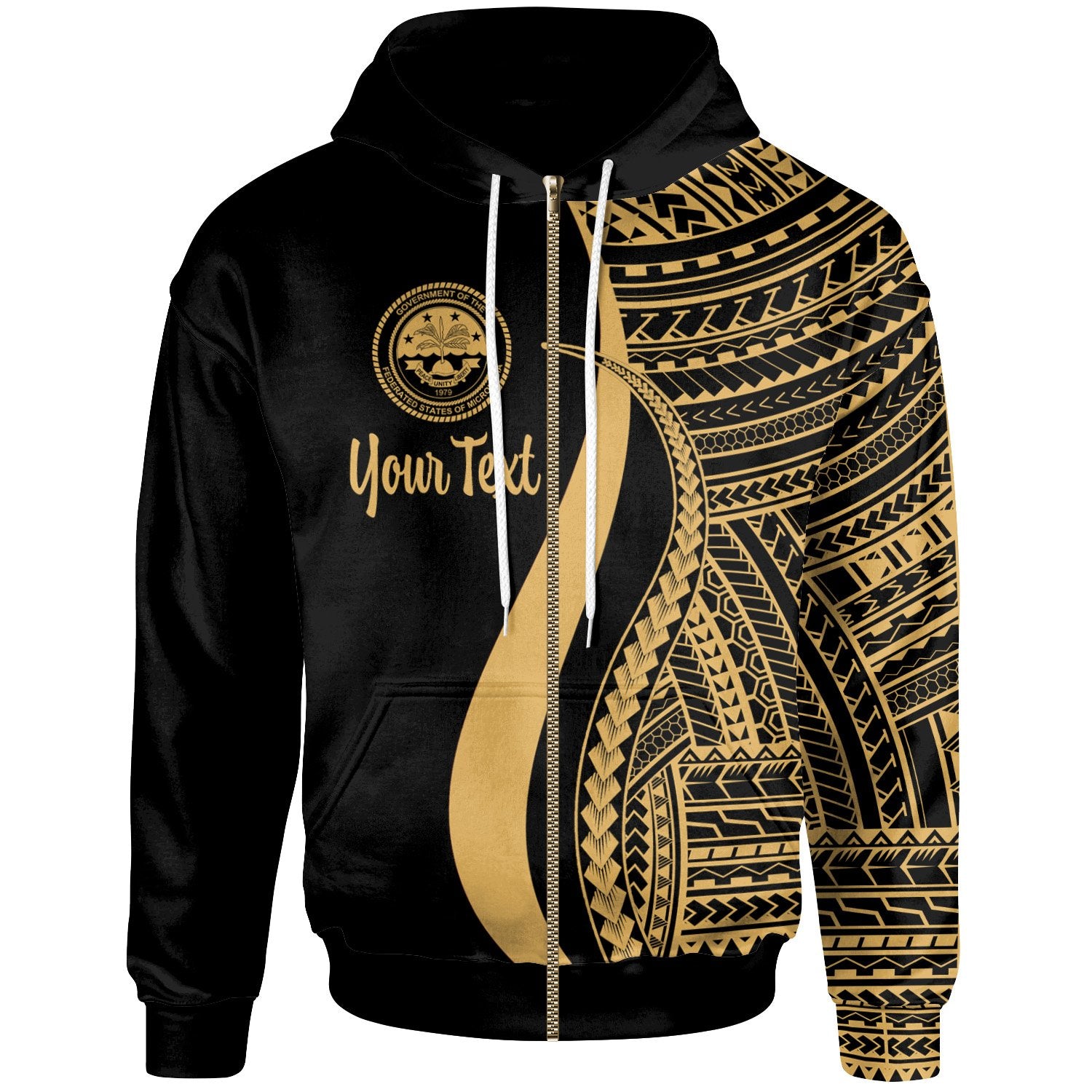 Federated States of Micronesia Custom Zip up Hoodie Gold Tentacle Tribal Pattern Unisex Blue - Polynesian Pride