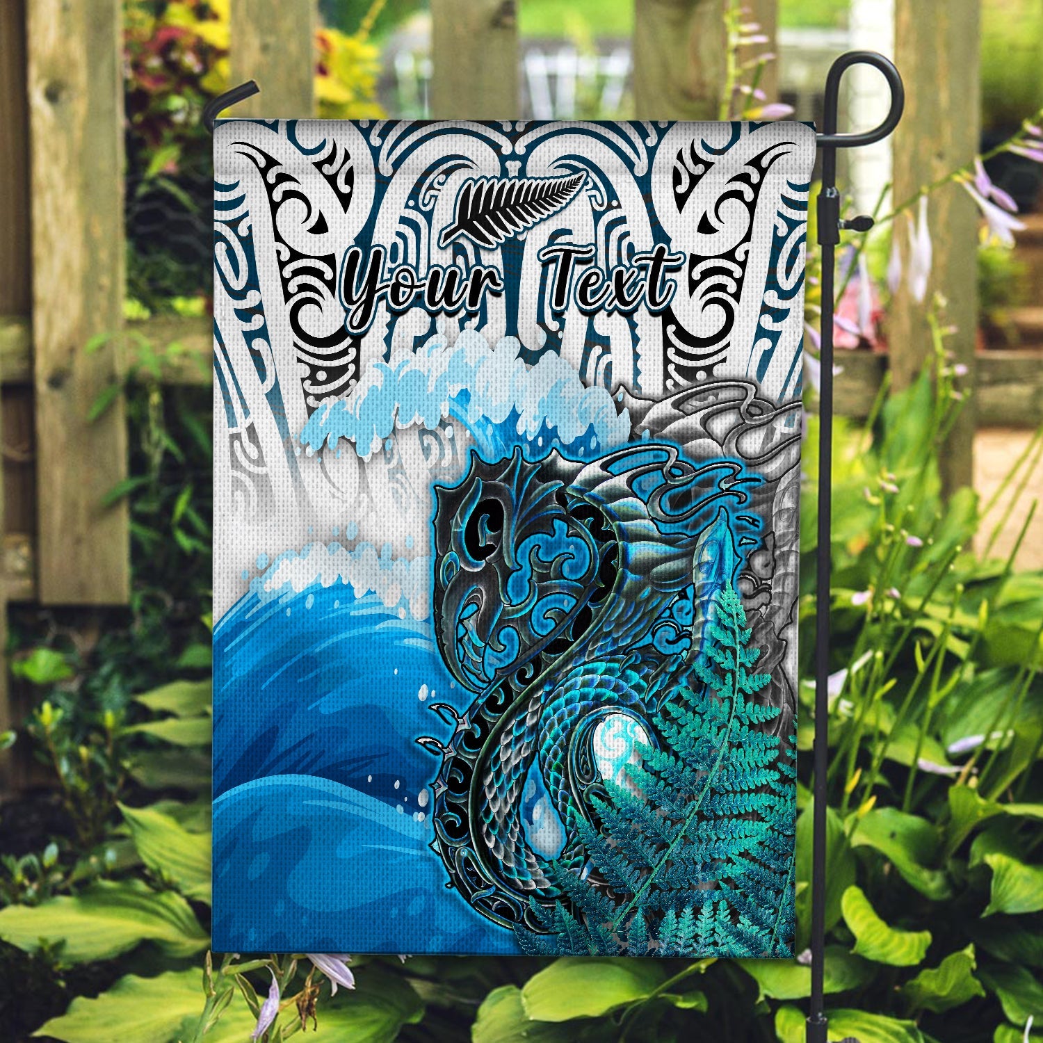 (Custom Personalised) Manaia Maori Flag Fern Aotearoa Blue Waves LT13 - Polynesian Pride