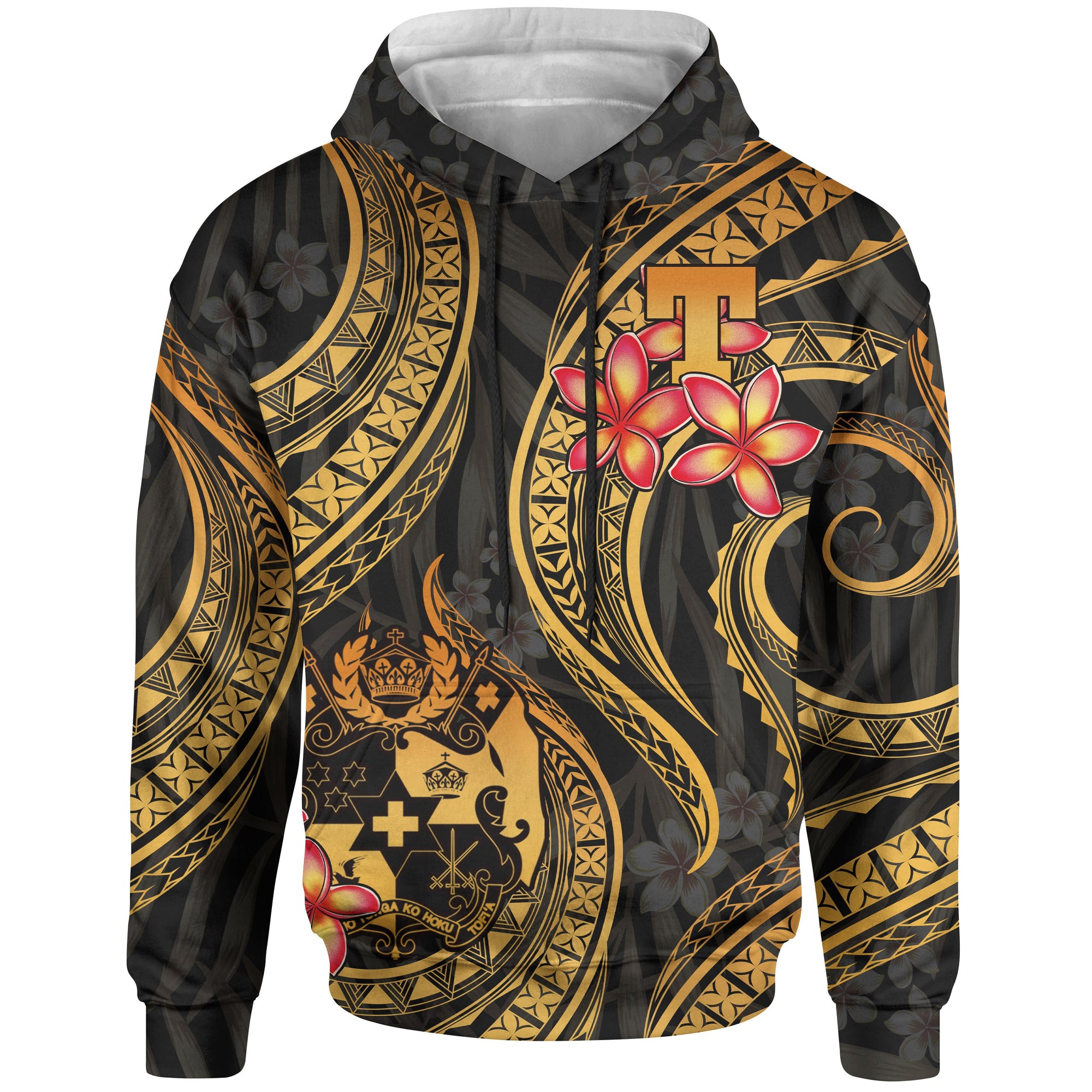 Tonga Polynesian Hoodie Gold Plumeria Unisex GOLD - Polynesian Pride