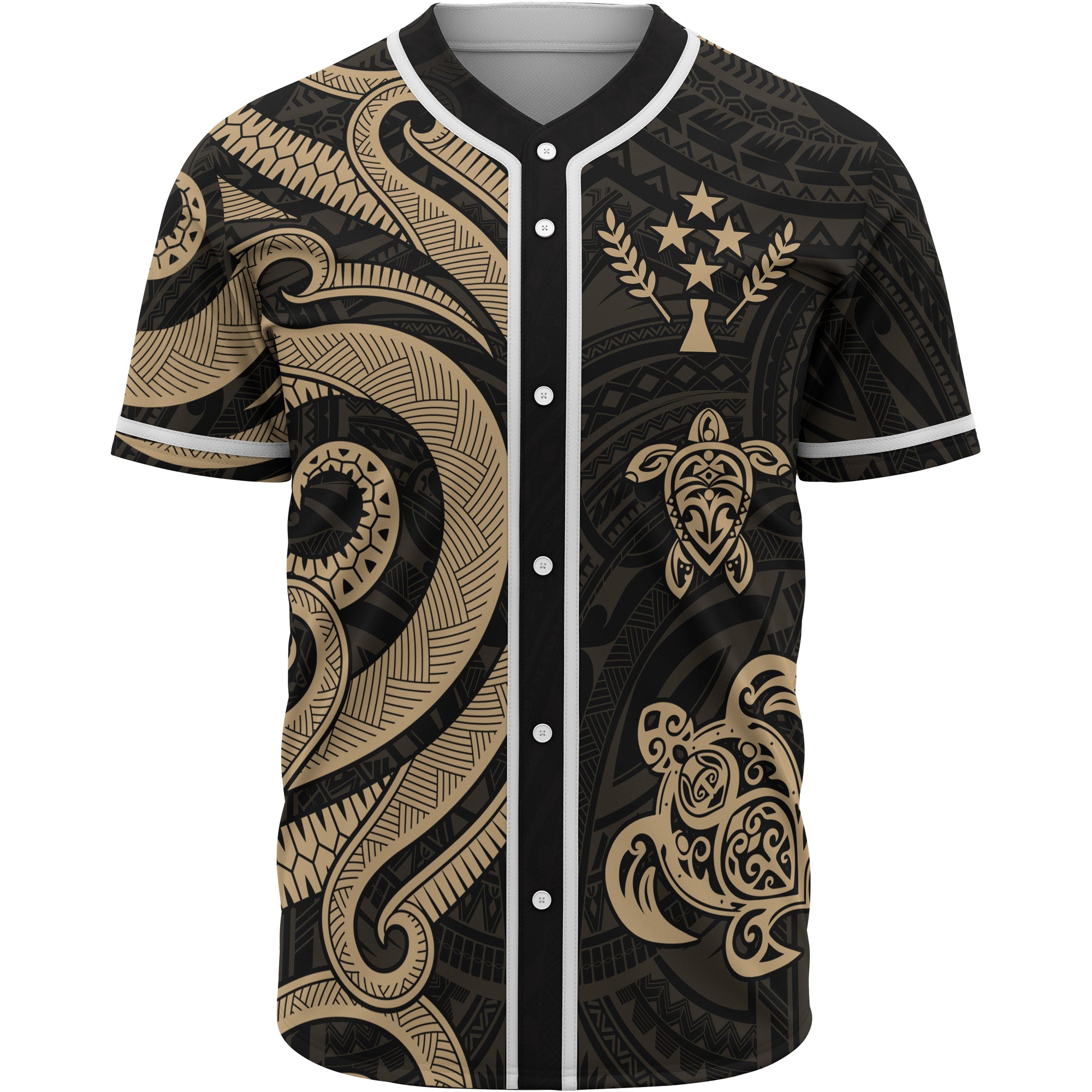 Kosrae Baseball Shirt - Gold Tentacle Turtle Unisex Gold - Polynesian Pride
