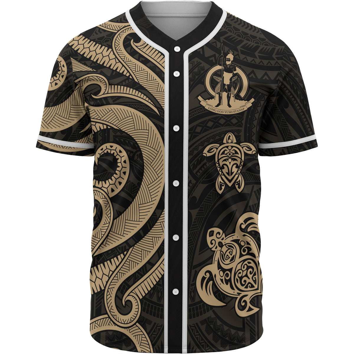 Vanuatu Baseball Shirt - Gold Tentacle Turtle Unisex Gold - Polynesian Pride