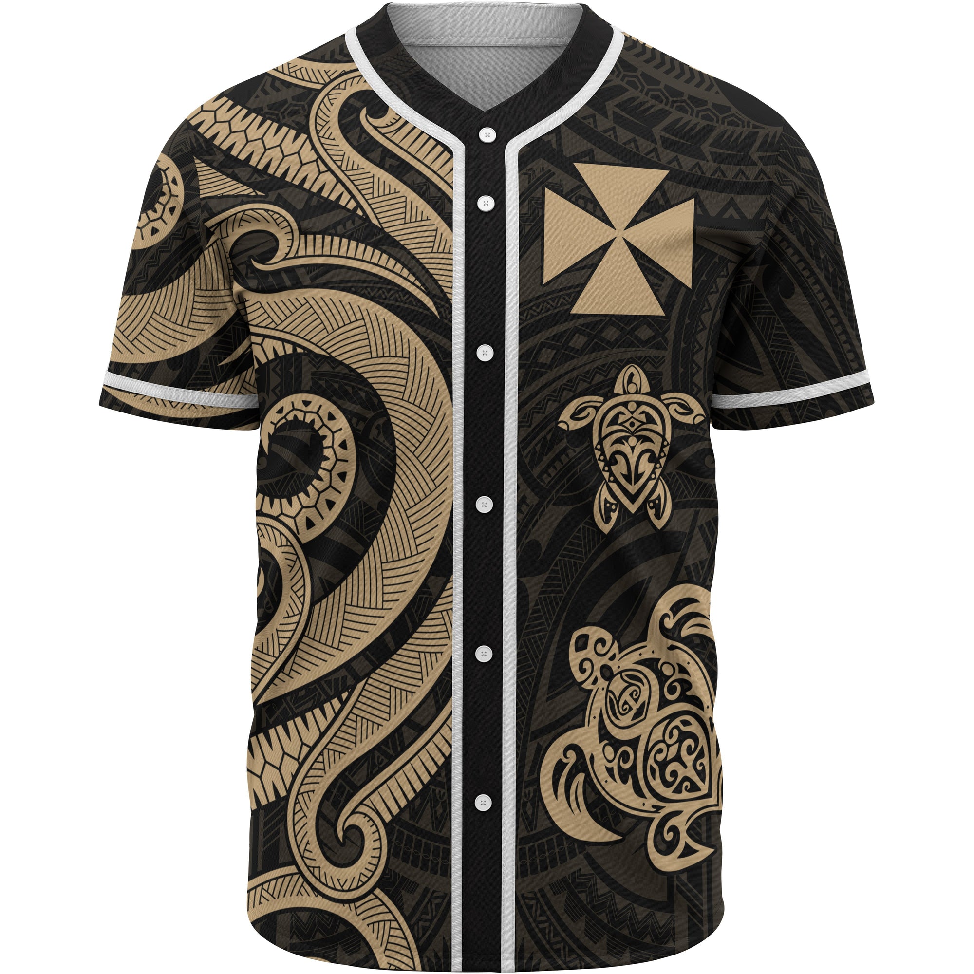 Wallis and Futuna Baseball Shirt - Gold Tentacle Turtle Unisex Gold - Polynesian Pride