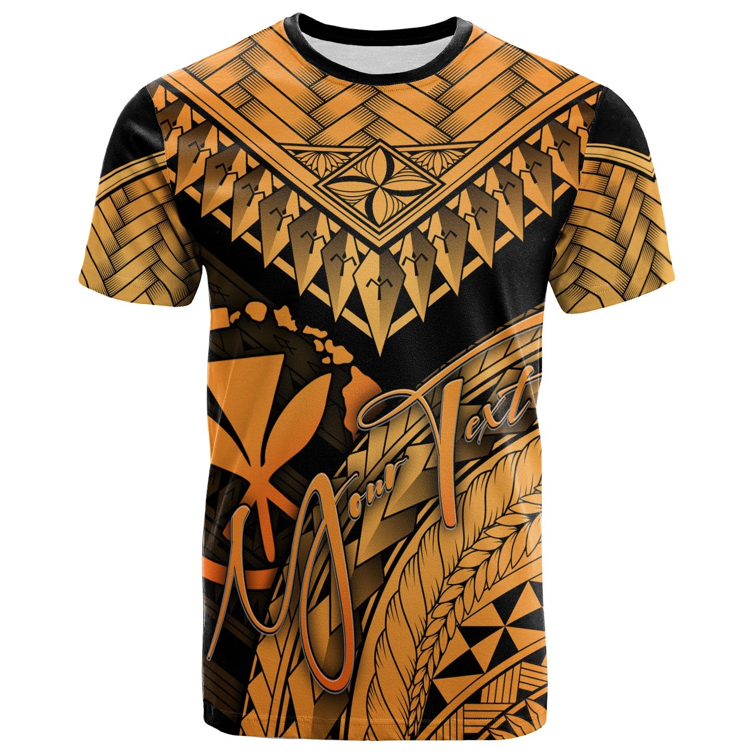 Hawaii Custom T Shirt Gold Polynesian Necklace and Lauhala Unisex Art - Polynesian Pride