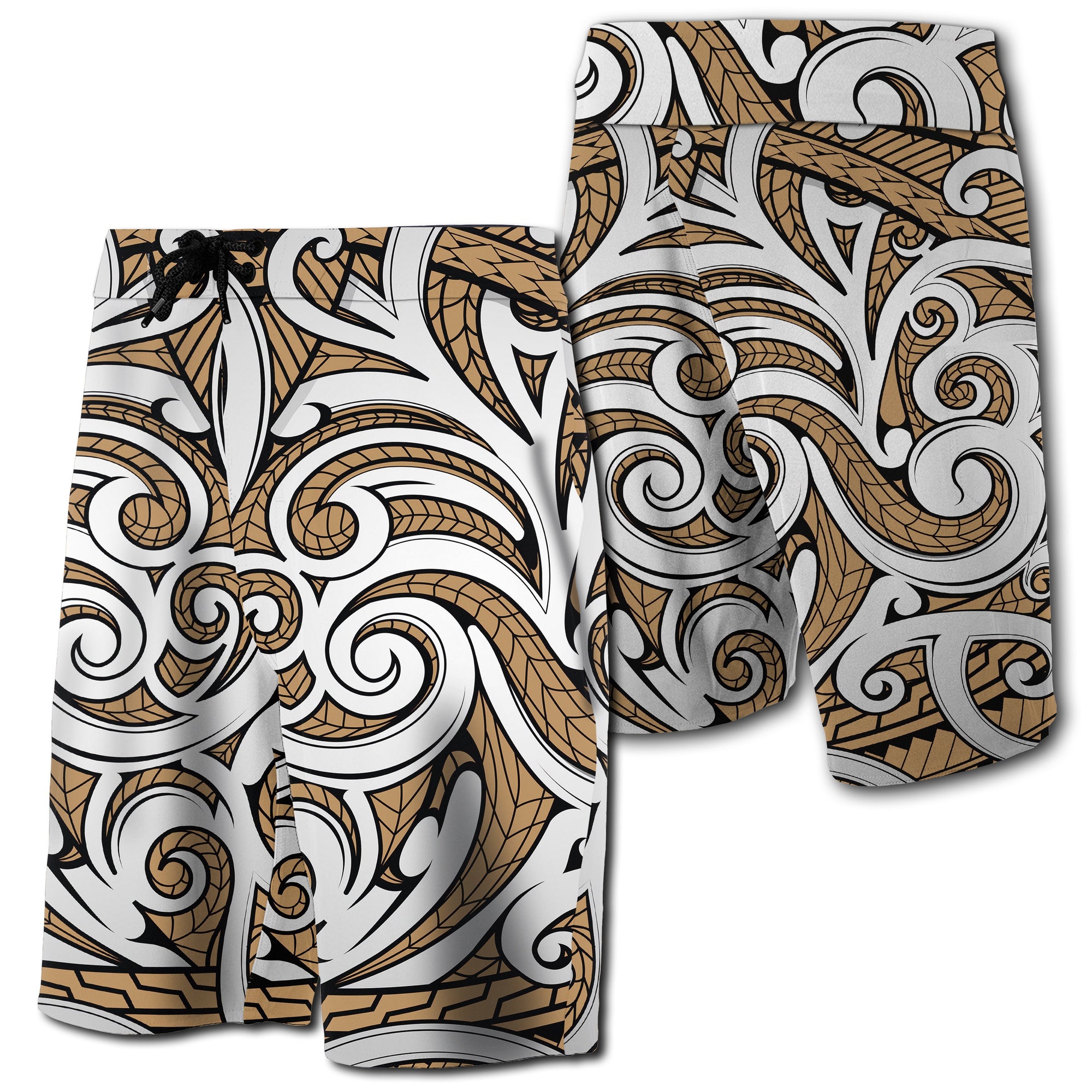 Hawaii Polynesian Maori Ethnic Ornament Board Shorts Gold Gold - Polynesian Pride