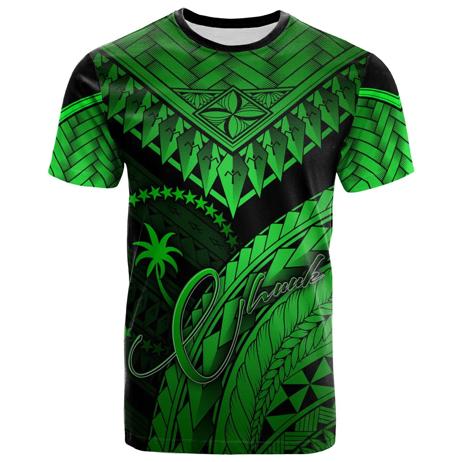 Chuuk T Shirt Green Polynesian Necklace and Lauhala Unisex Art - Polynesian Pride