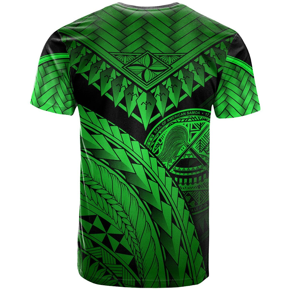 American Samoa Custom T Shirt Green Polynesian Necklace and Lauhala - Polynesian Pride