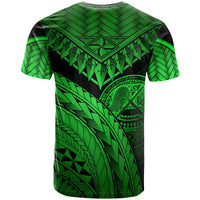 American Samoa Custom T Shirt Green Polynesian Necklace and Lauhala - Polynesian Pride