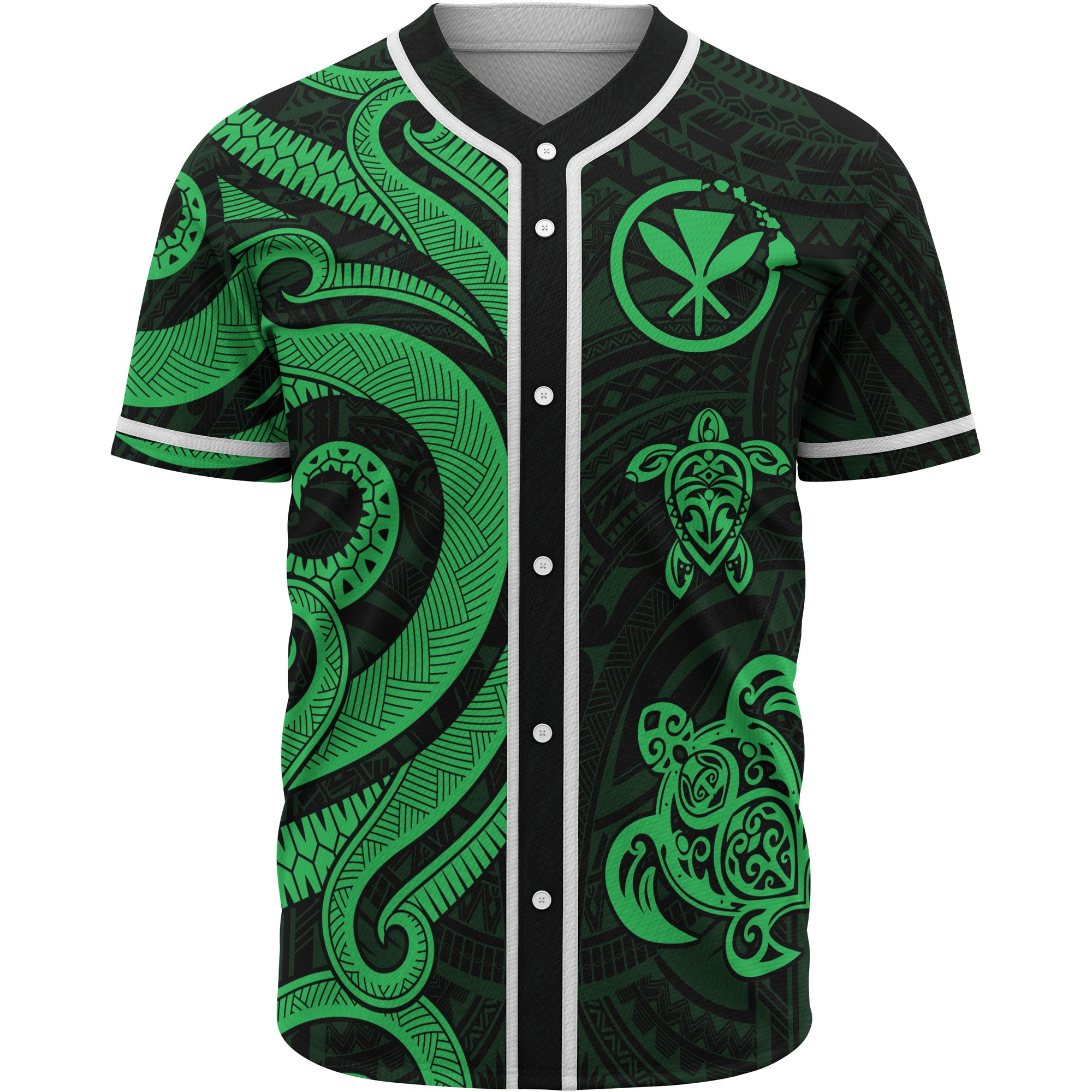 Hawaii Baseball Shirt - Green Tentacle Turtle Unisex Green - Polynesian Pride