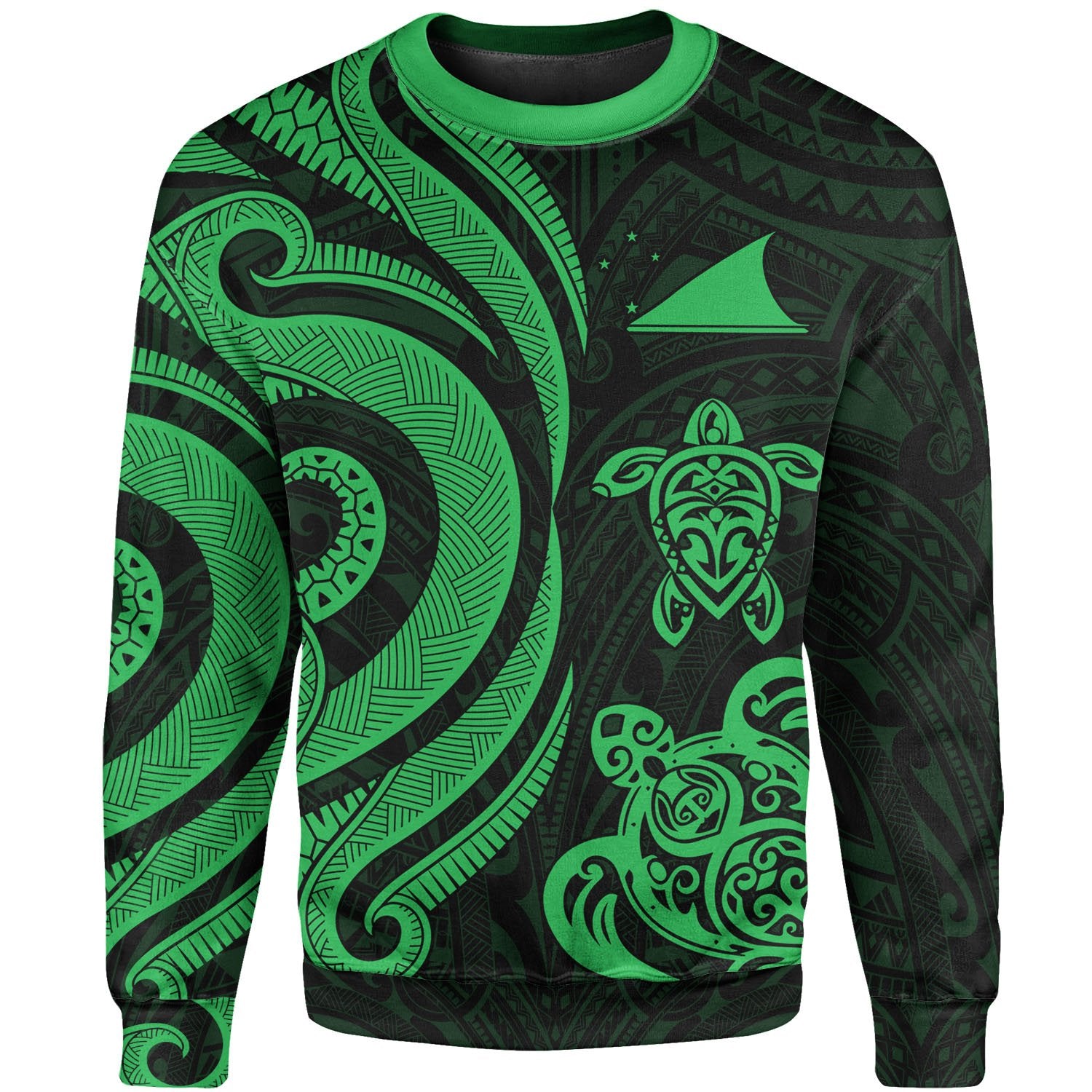 Tokelau Sweater - Green Tentacle Turtle Unisex Green - Polynesian Pride