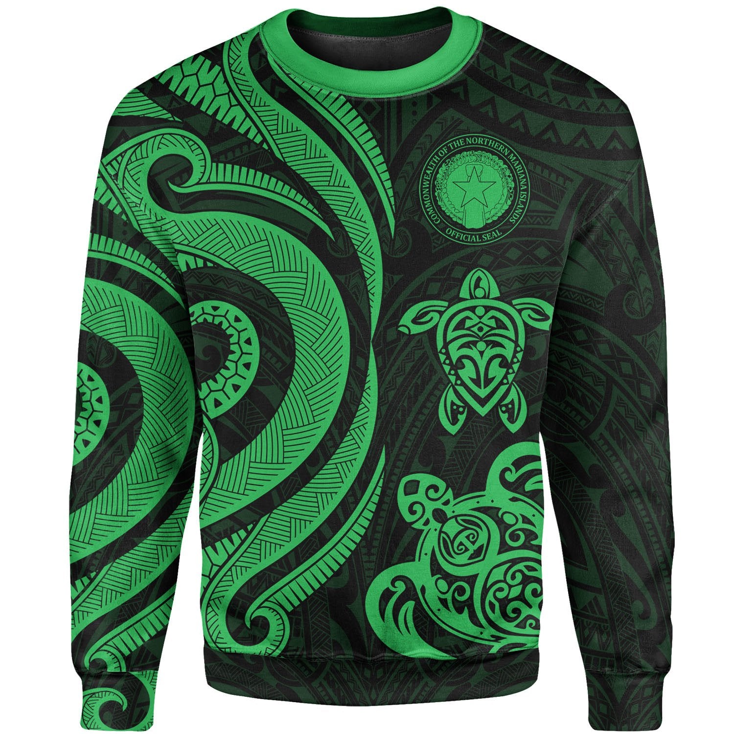 Northern Mariana Islands Sweater - Green Tentacle Turtle Unisex Green - Polynesian Pride