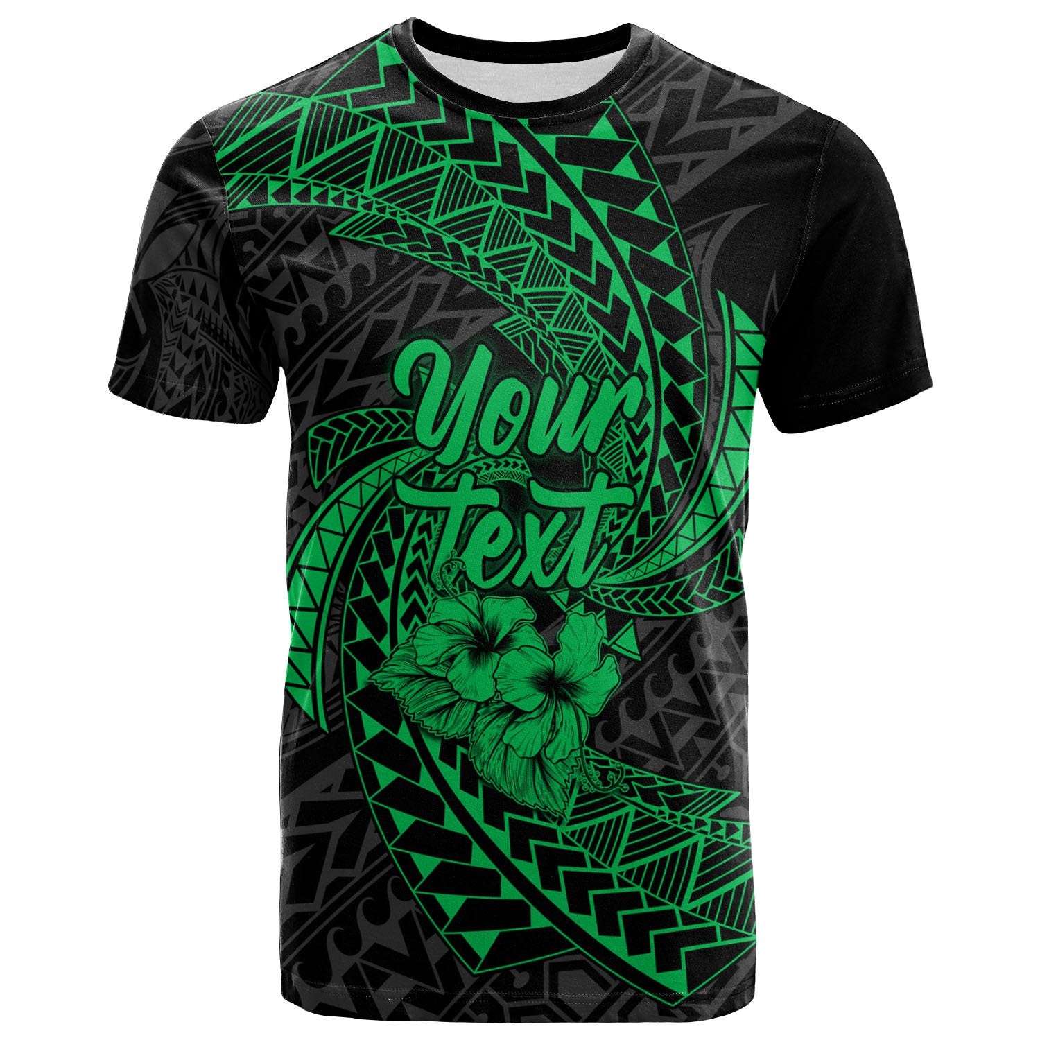 Polynesian Hawaii Custom T Shirt Green Spiral Pattern Hibiscus Unisex GREEN - Polynesian Pride