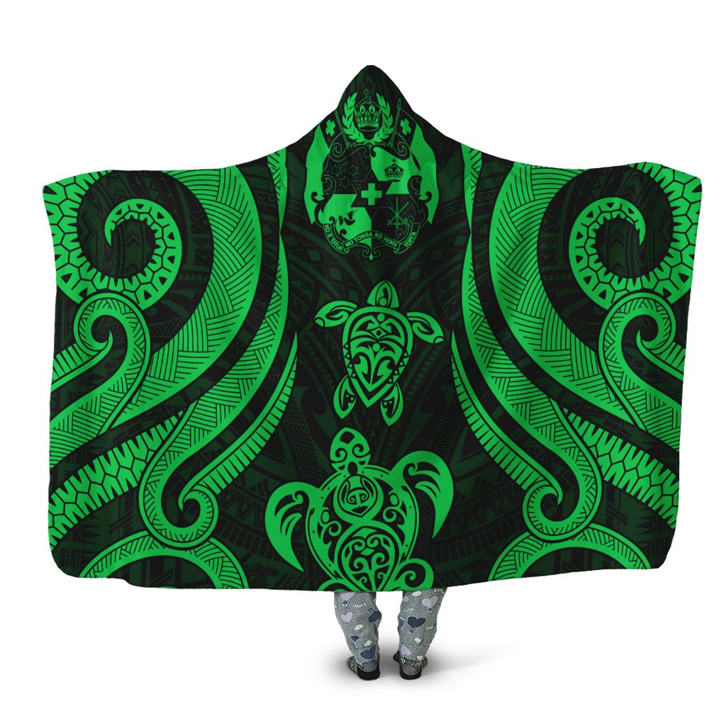 Tonga Hooded Blanket - Green Tentacle Turtle Hooded Blanket Green - Polynesian Pride