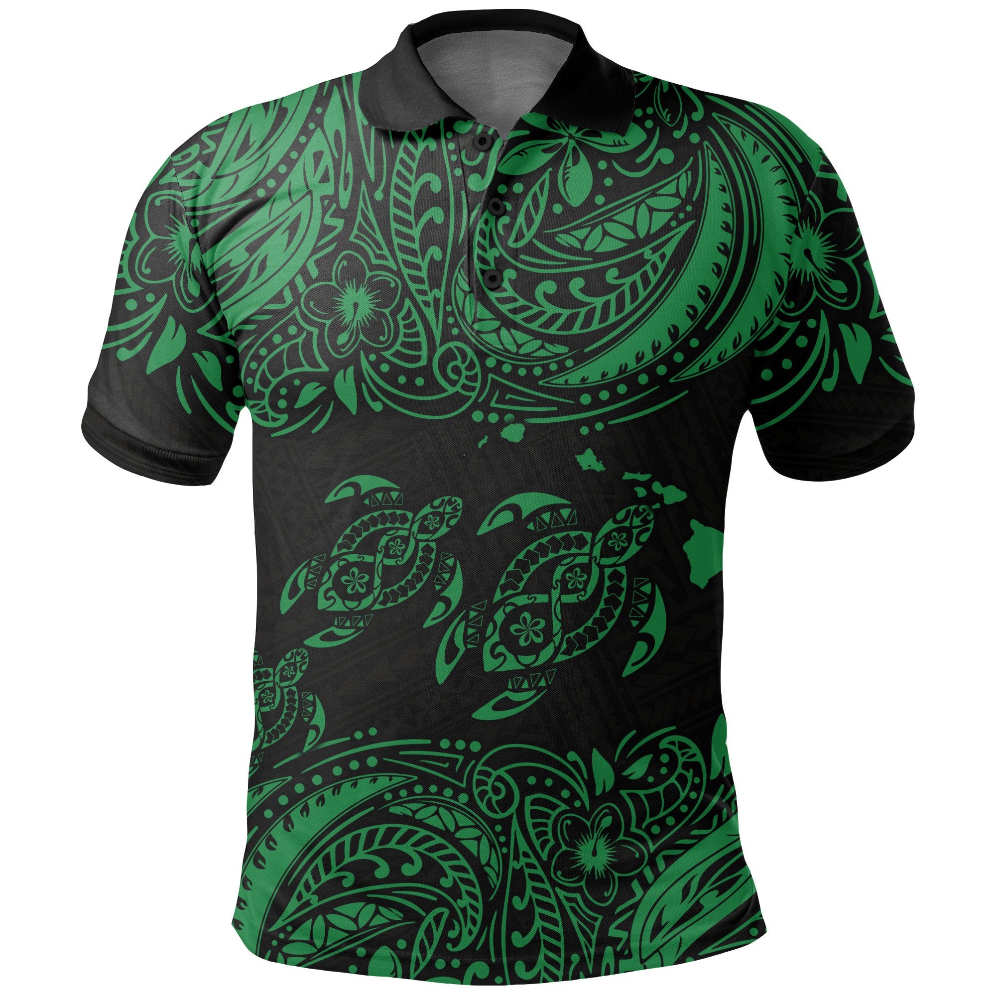 Hawaii Polo Shirt Polynesian Green Sea Turtle Unisex Black - Green - Polynesian Pride