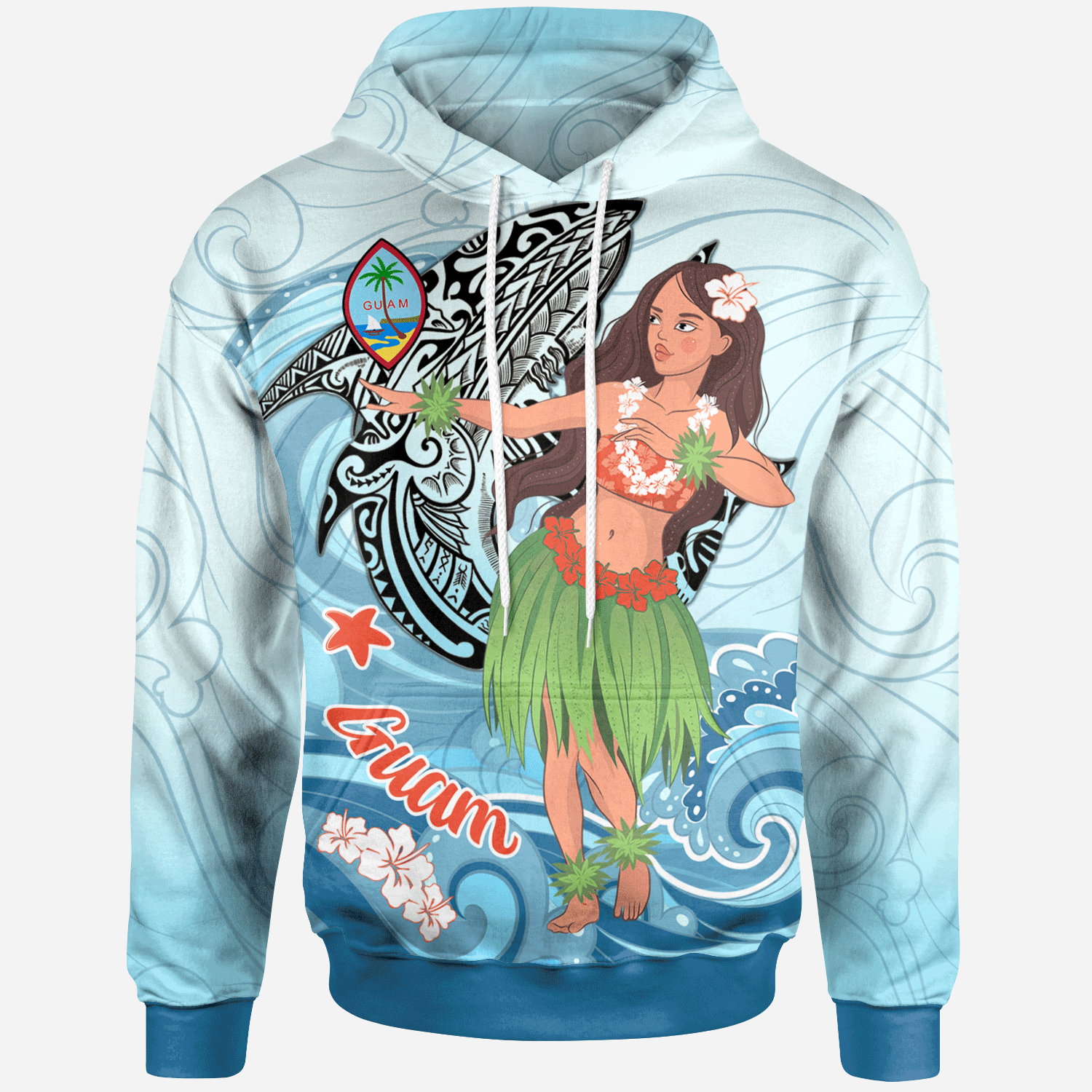 Guam Hoodie Polynesian Girls With Shark Unisex Blue - Polynesian Pride