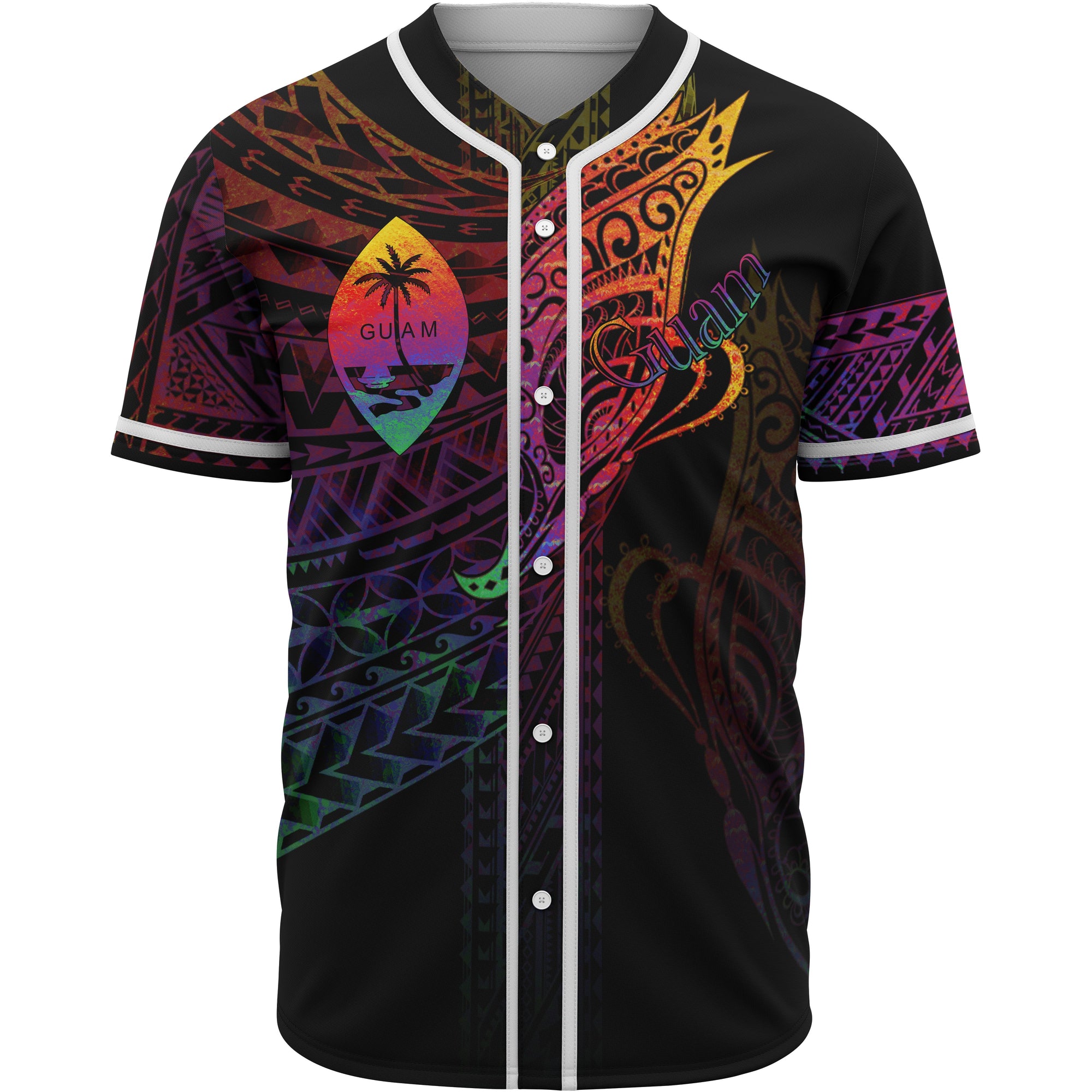 Guam Baseball Shirt - Butterfly Polynesian Style Unisex Black - Polynesian Pride