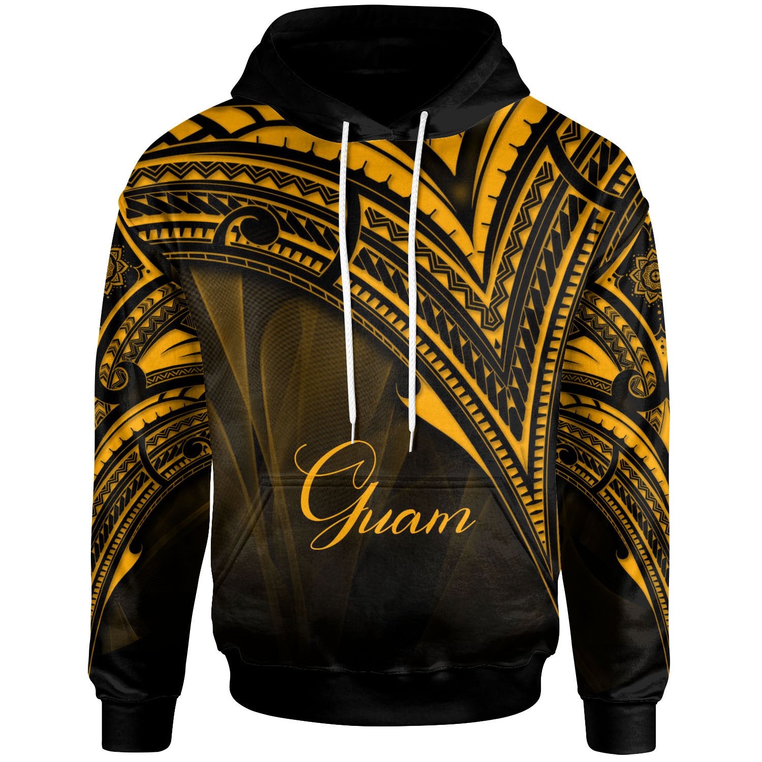 Guam Hoodie Gold Color Cross Style Unisex Black - Polynesian Pride