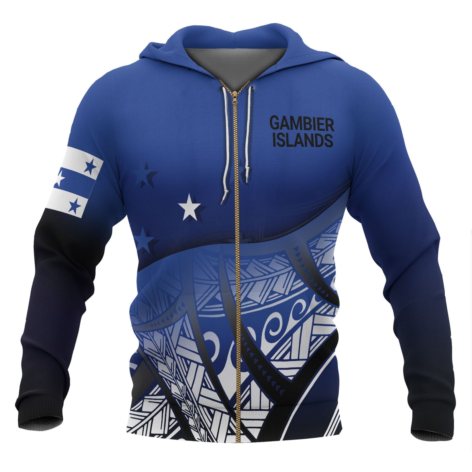 Gambier Islands Coat of Arms Zip up Hoodie Polynesian Pattern Unisex Blue - Polynesian Pride