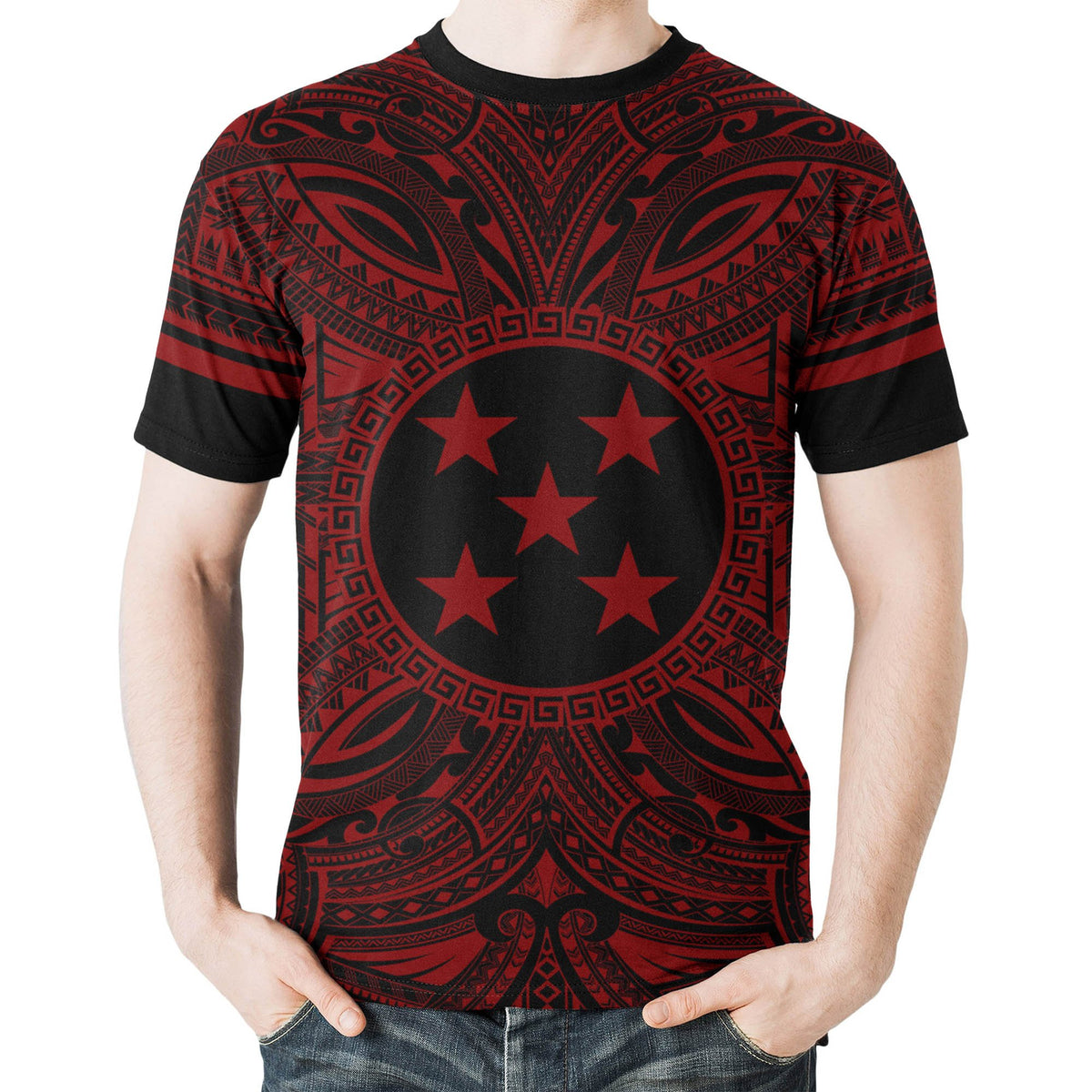 Gambier Islands T Shirt National Coat of Arms Polynesian Red Black - Polynesian Pride