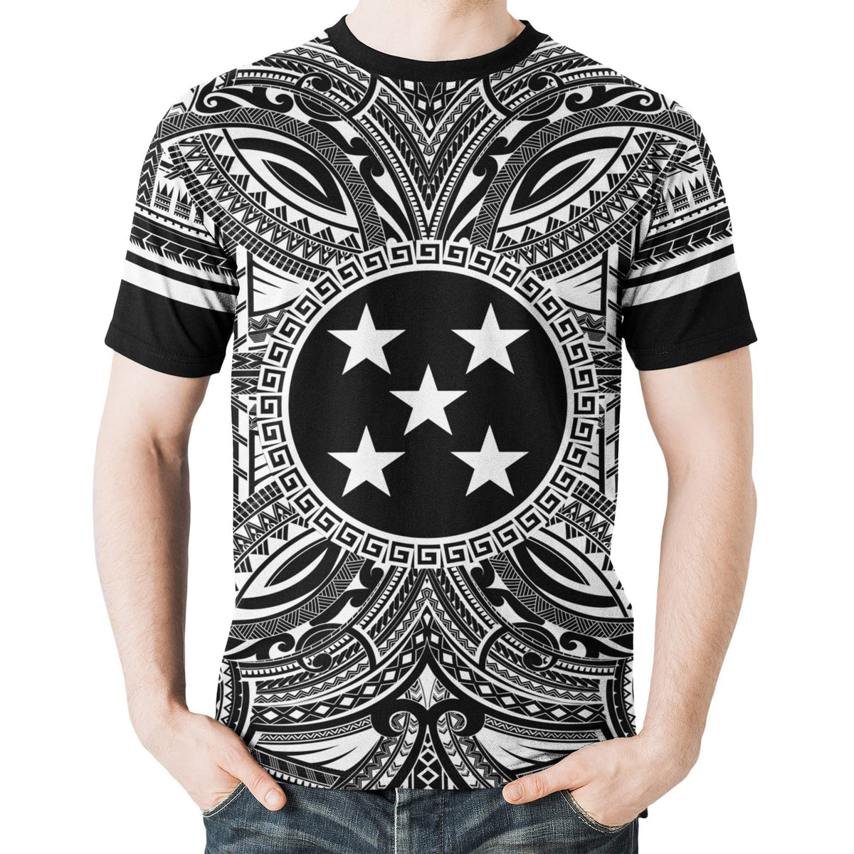 Gambier Islands T Shirt National Coat of Arms Polynesian White Black - Polynesian Pride