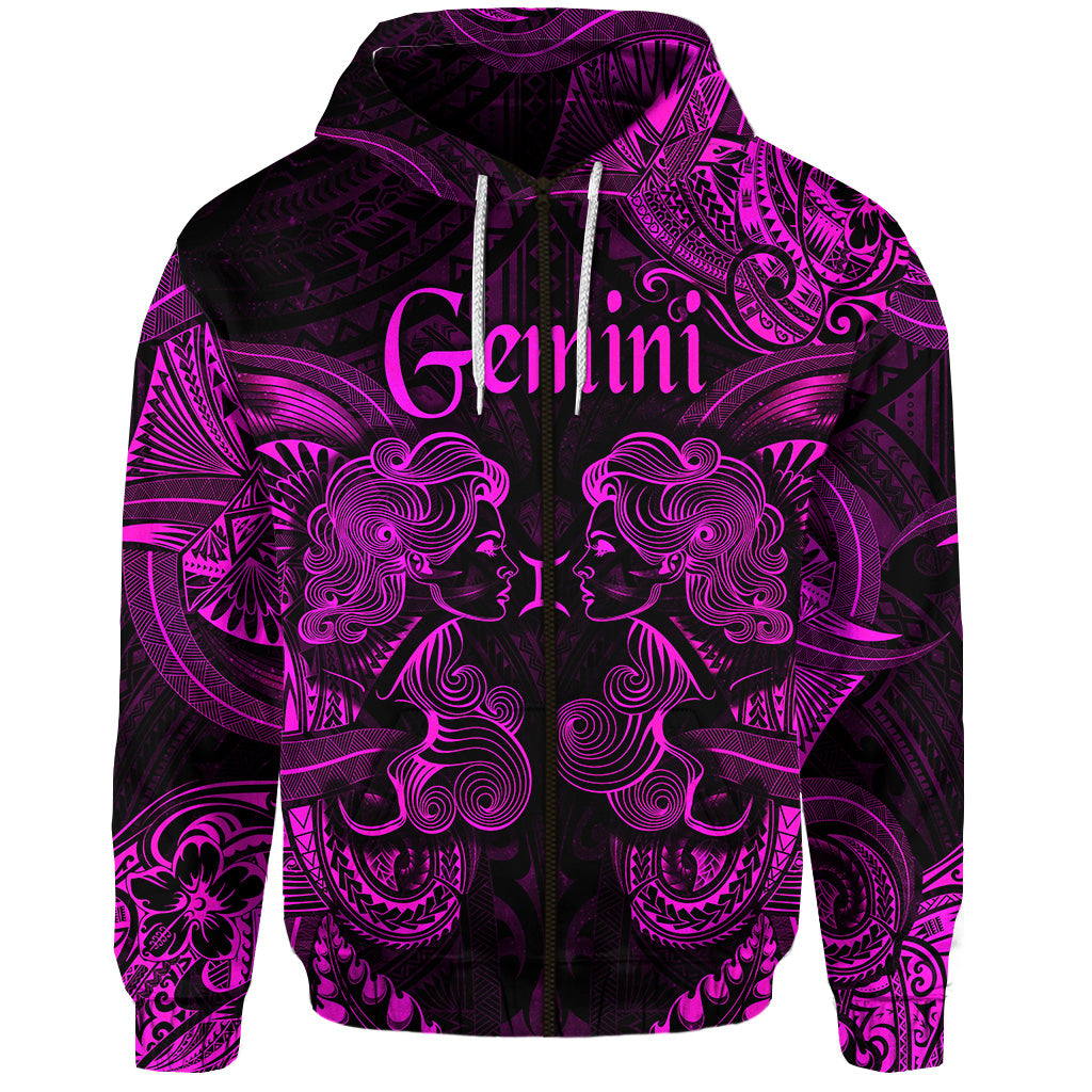 Gemini Zodiac Polynesian Zip Hoodie Unique Style Pink LT8 - Polynesian Pride