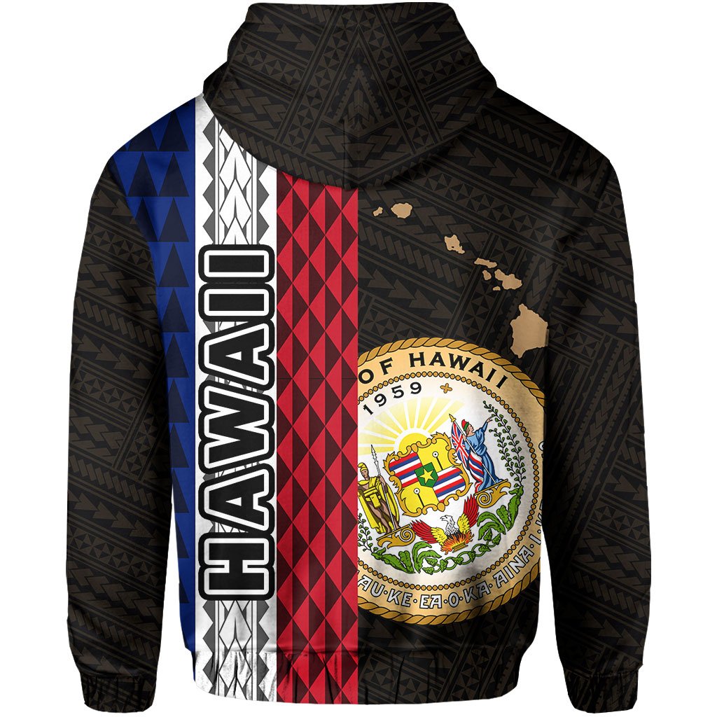 Polynesian Kakau Hawaii Flag Seal of Hawaii Hoodie Gold - Polynesian Pride