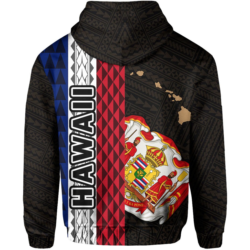 Polynesian Kakau Hawaii Flag Royal Coat of Arms Hawaii Zip Hoodie Gold - Polynesian Pride